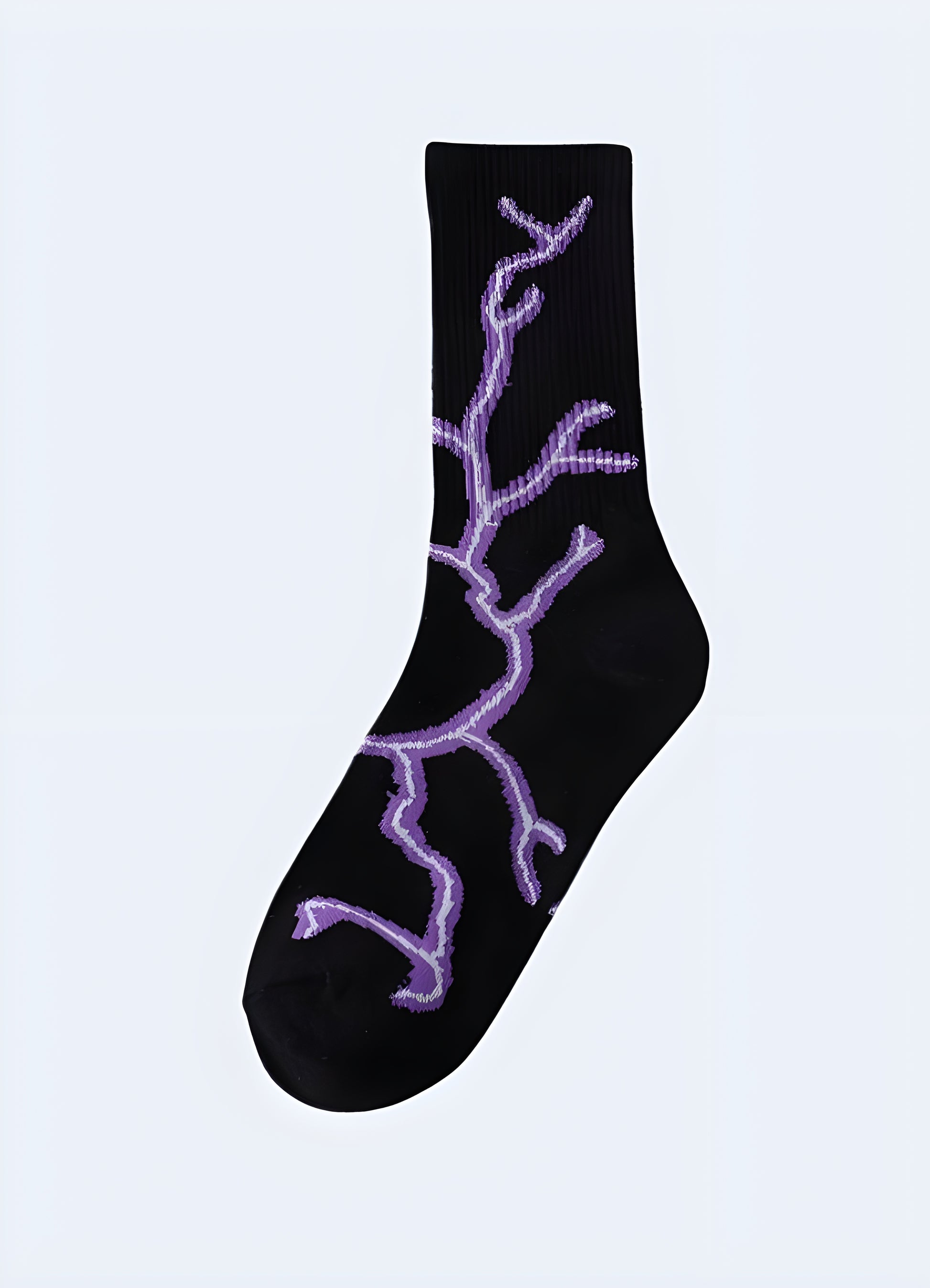 Striking white socks adorned with a bold lightning design, ideal for making a powerful fashion statement.