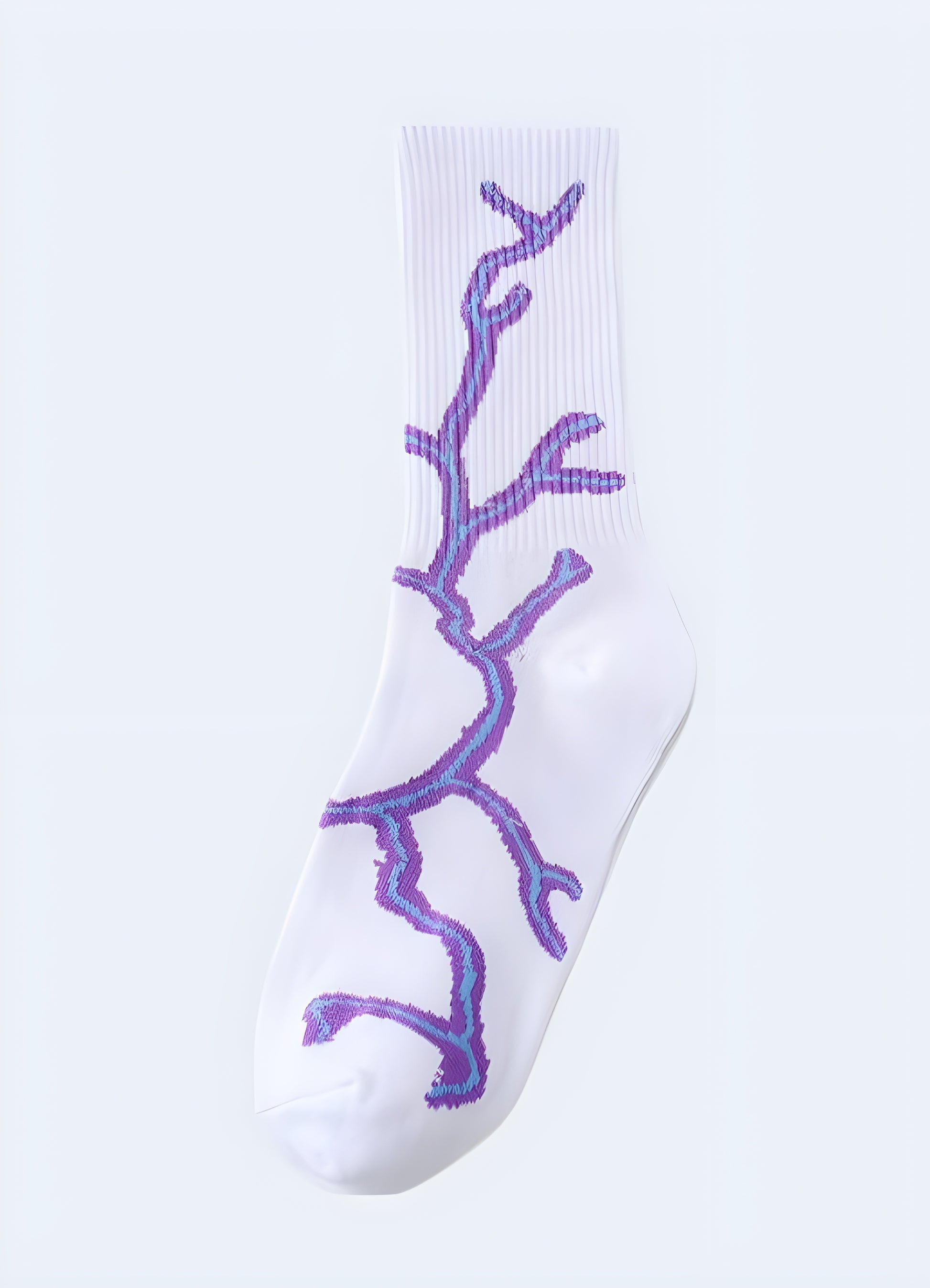 Captivating white socks with a dynamic lightning pattern, designed to add a flash of excitement to any outfit.