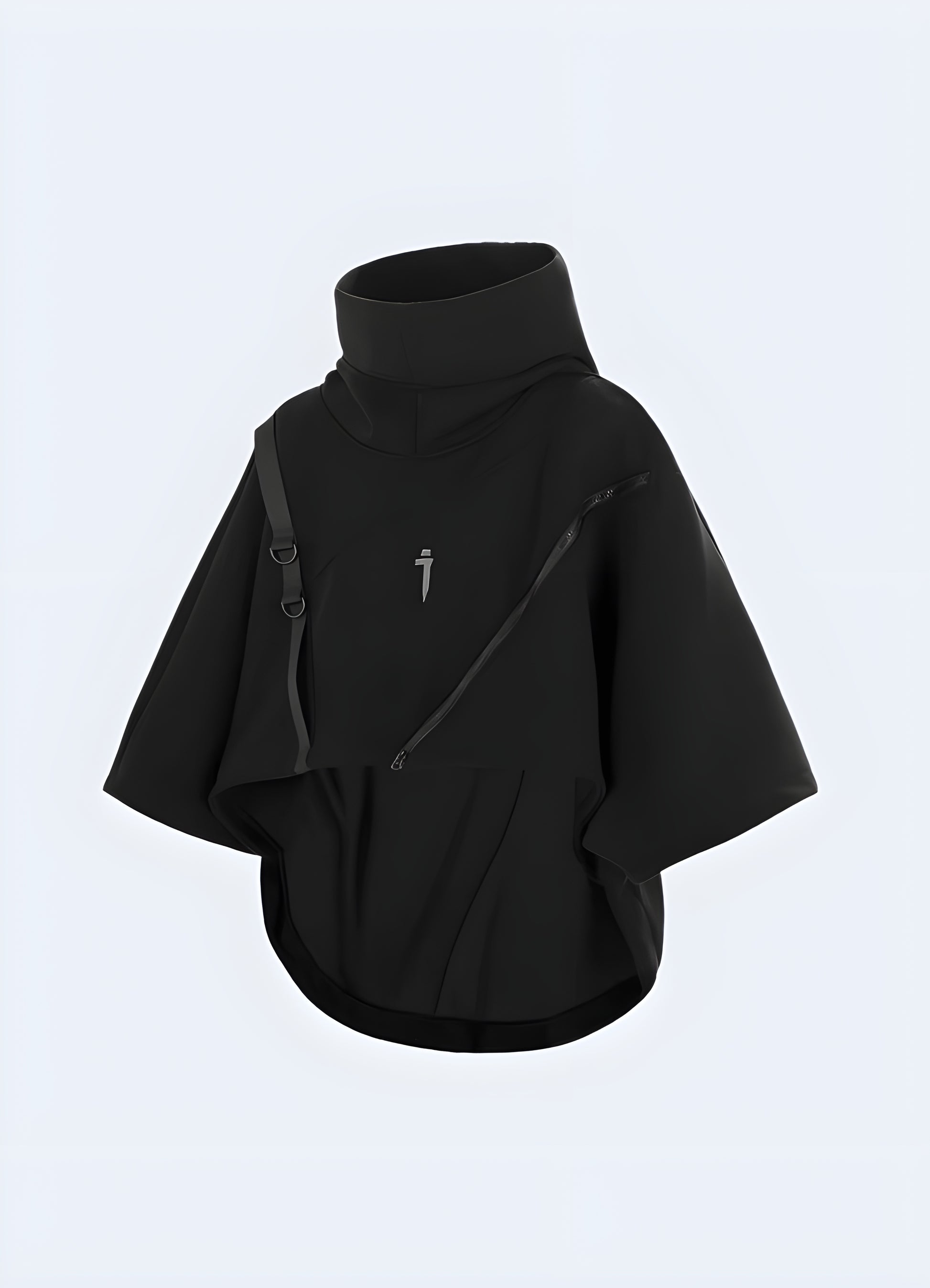 Front view of a sleek, black functional hoodie featuring a full-zip closure, adjustable hood, and moisture-wicking fabric for optimal performance during workouts and outdoor adventures.