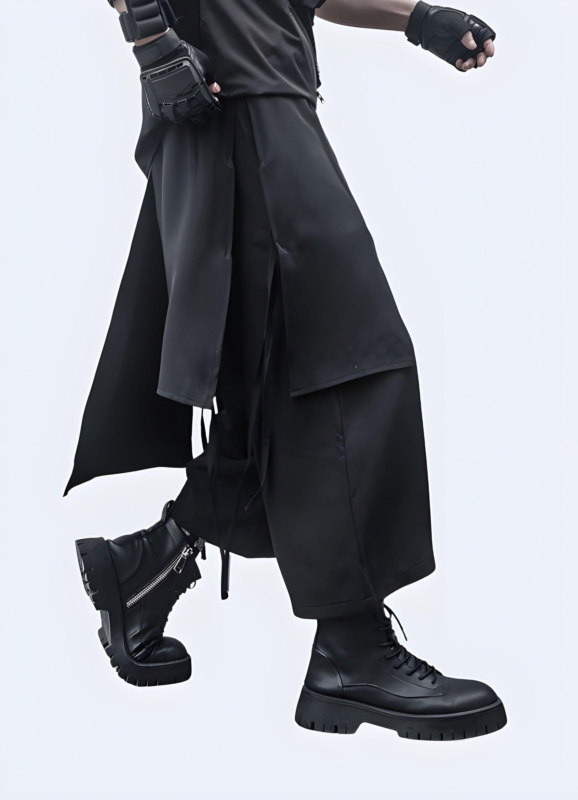 Front view of black ninja pants in the UK, emphasizing the sleek and contemporary design that pays homage to the classic ninja aesthetic while offering modern comfort and functionality.