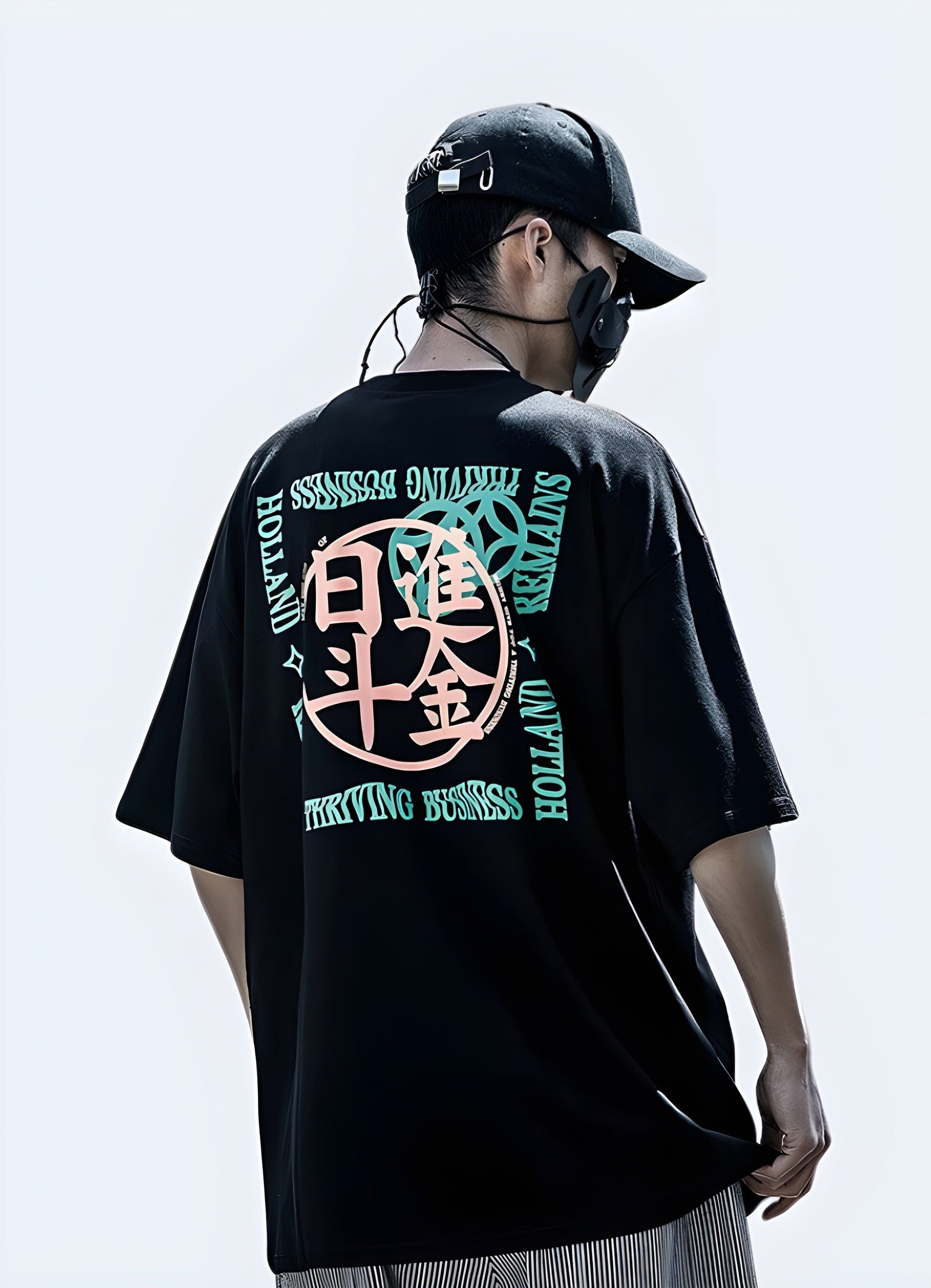 Back view of a man sporting a Korean oversized shirt, showcasing its unique design elements and relaxed silhouette for fashion enthusiasts in the UK.