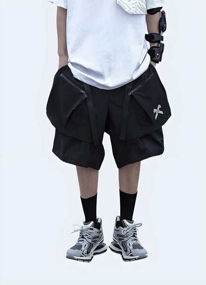 Front view of a man wearing men's reflective shorts, showcasing the eye-catching reflective elements and modern design, perfect for the UK active individual.