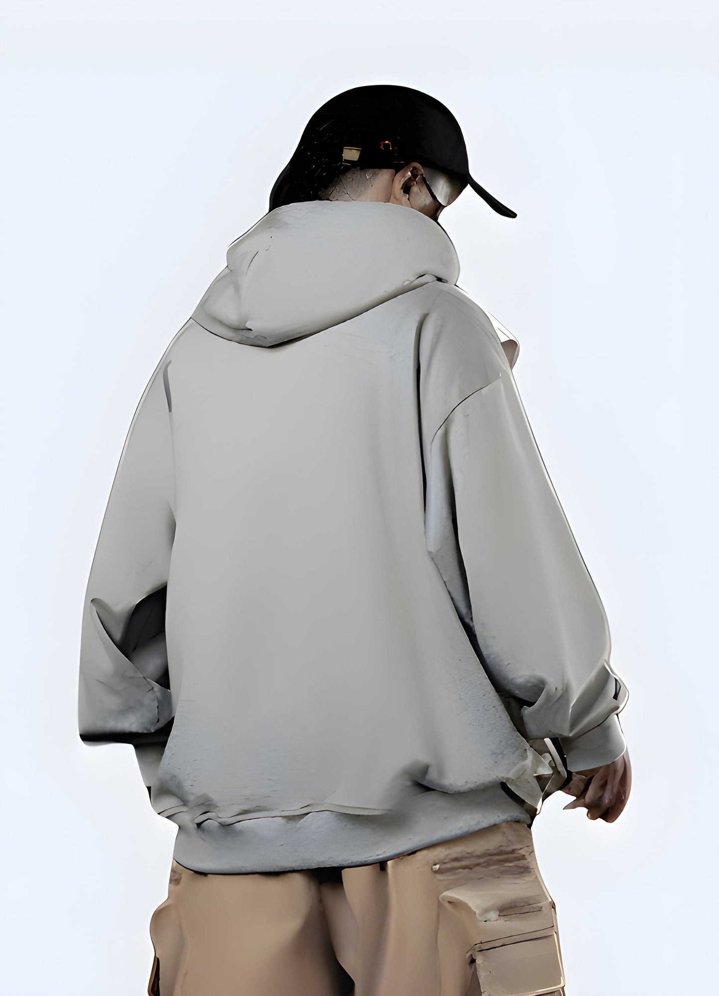 Back view of a man wearing a functional multi-pocket hoodie, showcasing the practical design and versatile storage options for outdoor enthusiasts and active individuals.