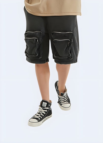 Man wearing zipper cargo shorts from the front view, showcasing the versatile style and functional features, perfect for the UK urban explorer.