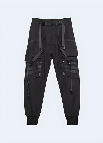 Futuristic pants, front view, modern and stylish design, available in the UK