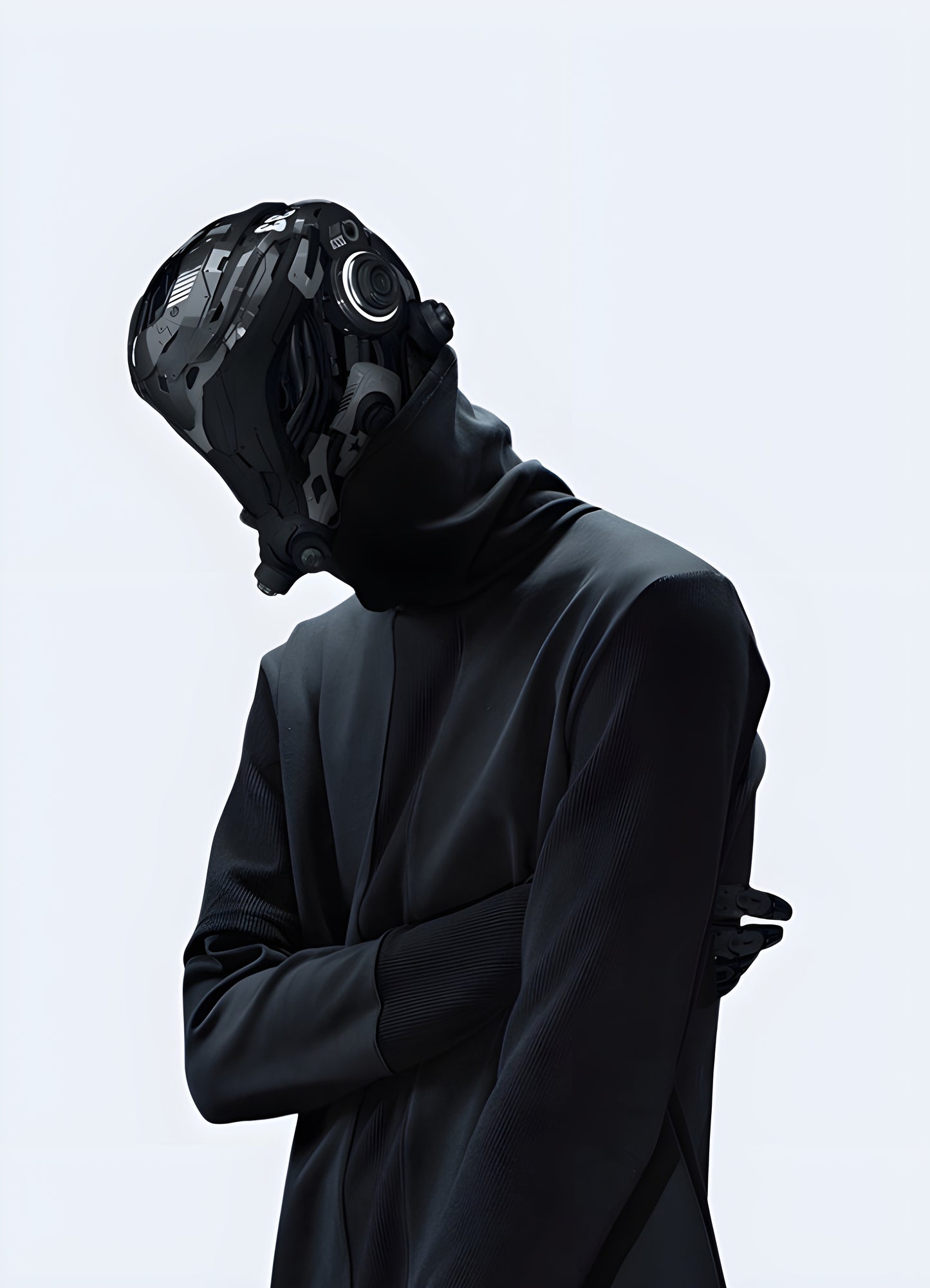 Front and side view of a man wearing a trendy cyberpunk turtleneck, showcasing its unique style and fit in the UK.