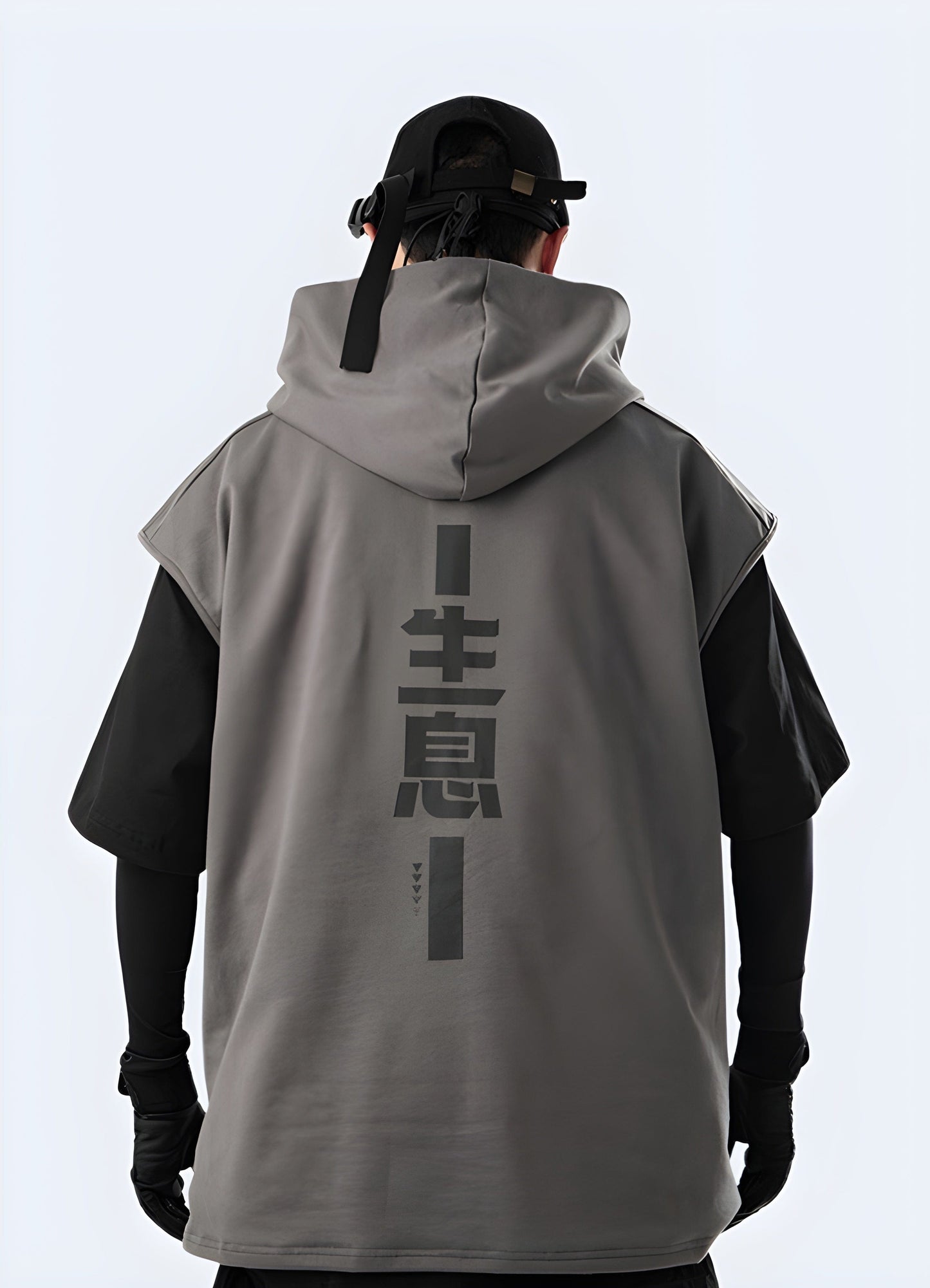 Rear perspective of a man donning a revolutionary hoodie that combines contemporary fashion with forward-thinking design, making it an ideal choice for style-conscious shoppers in the United Kingdom.