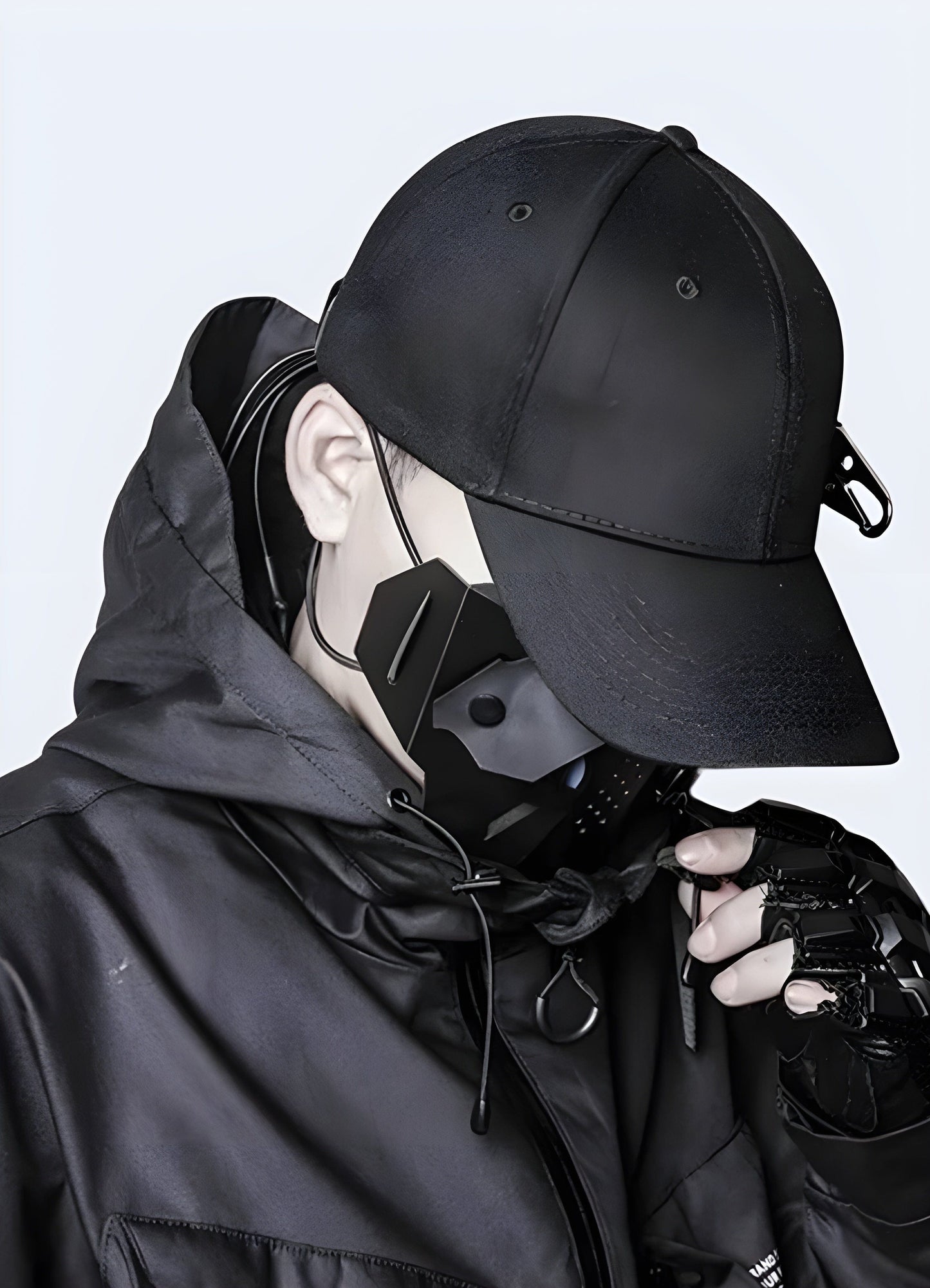 Side view of a man wearing a techwear baseball cap in the UK, demonstrating the cap's fit and contemporary appeal.