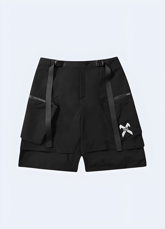 Stylish man's reflective shorts, designed for visibility and safety during outdoor activities in the UK.