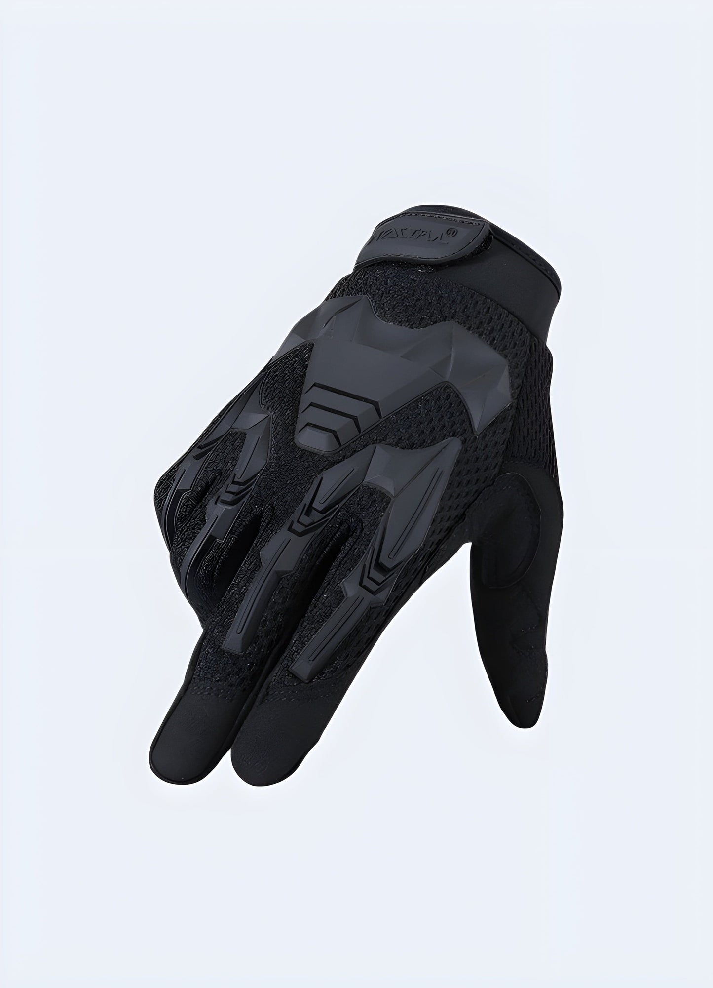 Front view of military full-finger tactical gloves. The gloves include adjustable straps at the wrist for a secure fit.