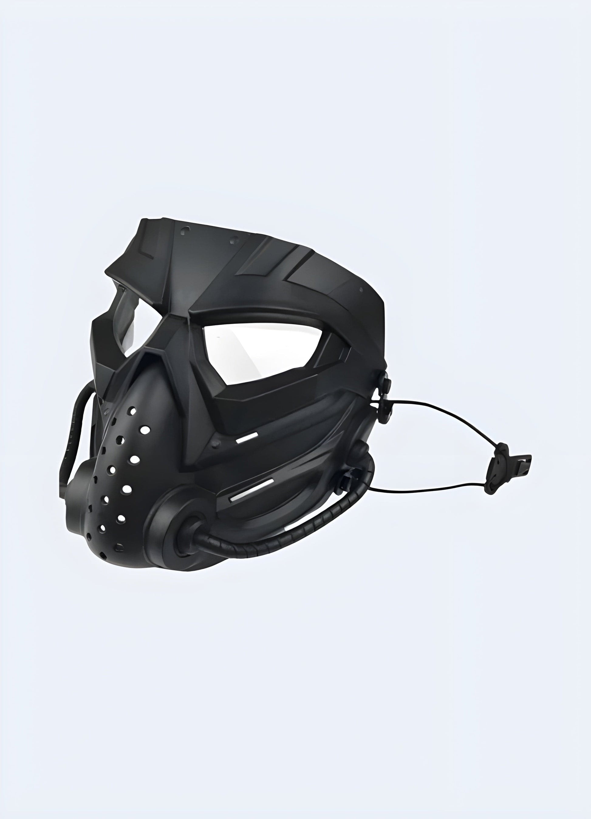 A side view of a military tactical mask with white eye detailing, showcasing its robust design, available in the UK.