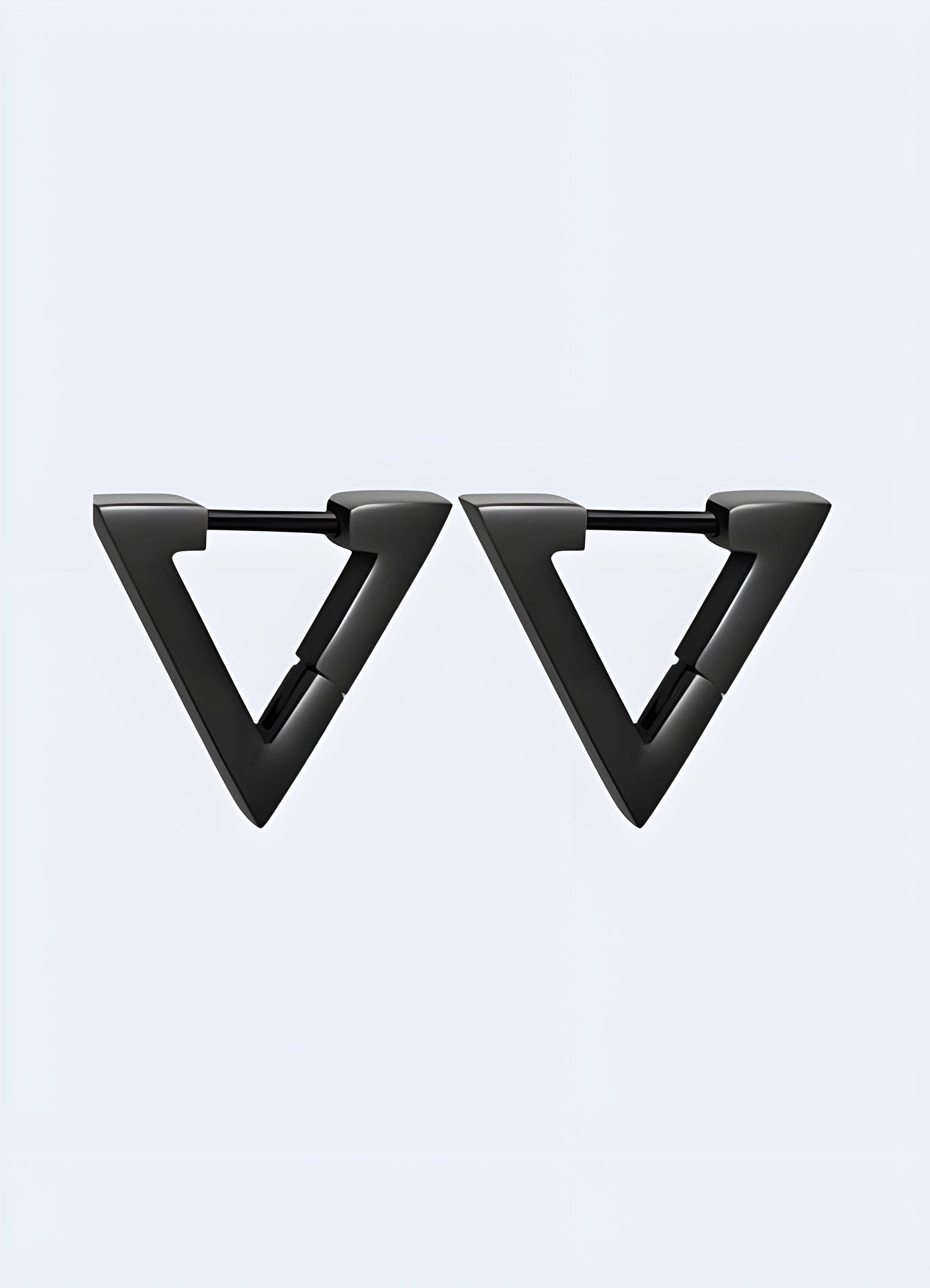 Front view of minimalist techwear earrings from the UK, showcasing sleek and futuristic design.