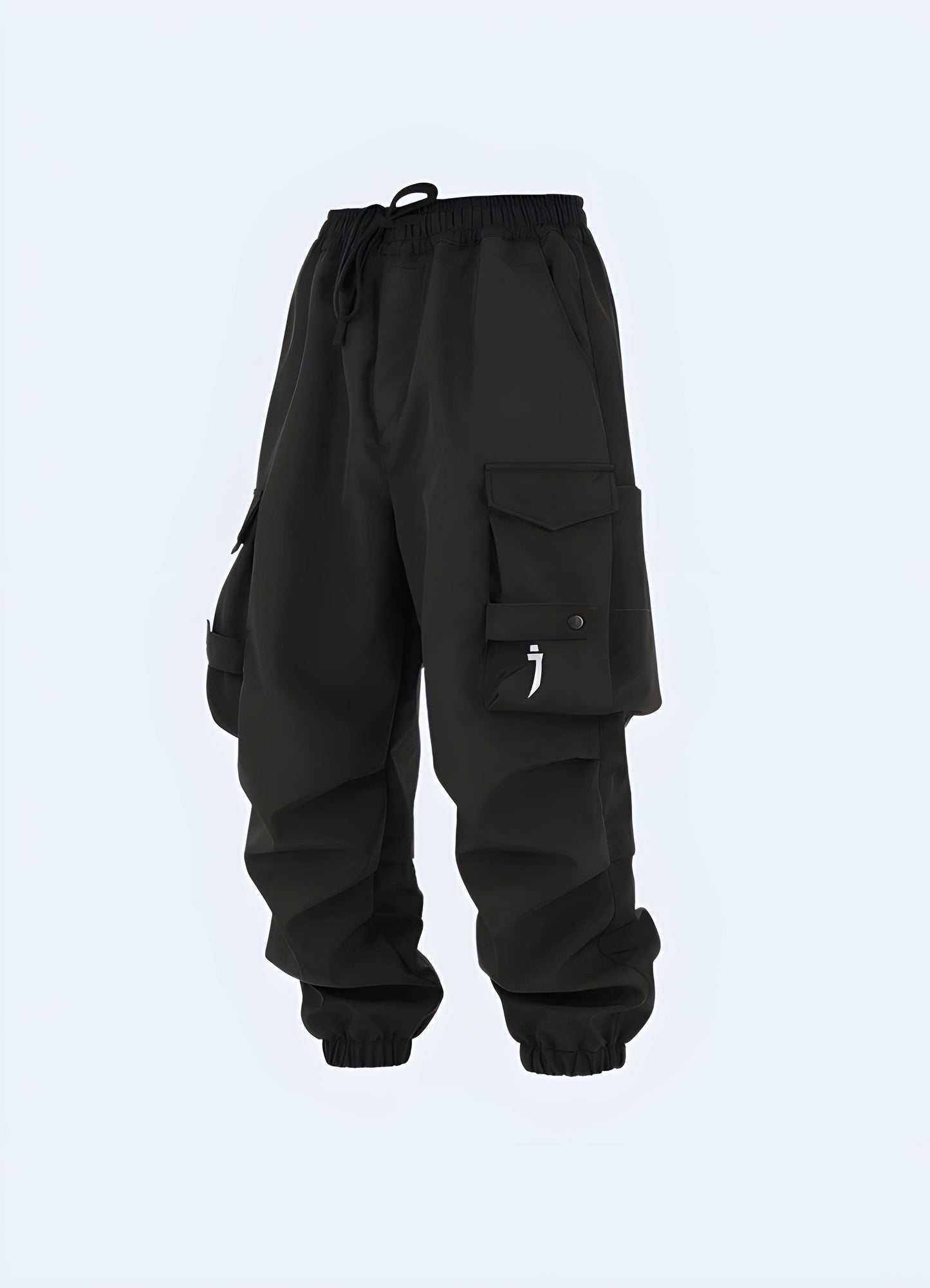 Front view of a model wearing sleek urban cargo pants, highlighting the streamlined silhouette and premium materials, a must-have for UK streetwear enthusiasts.