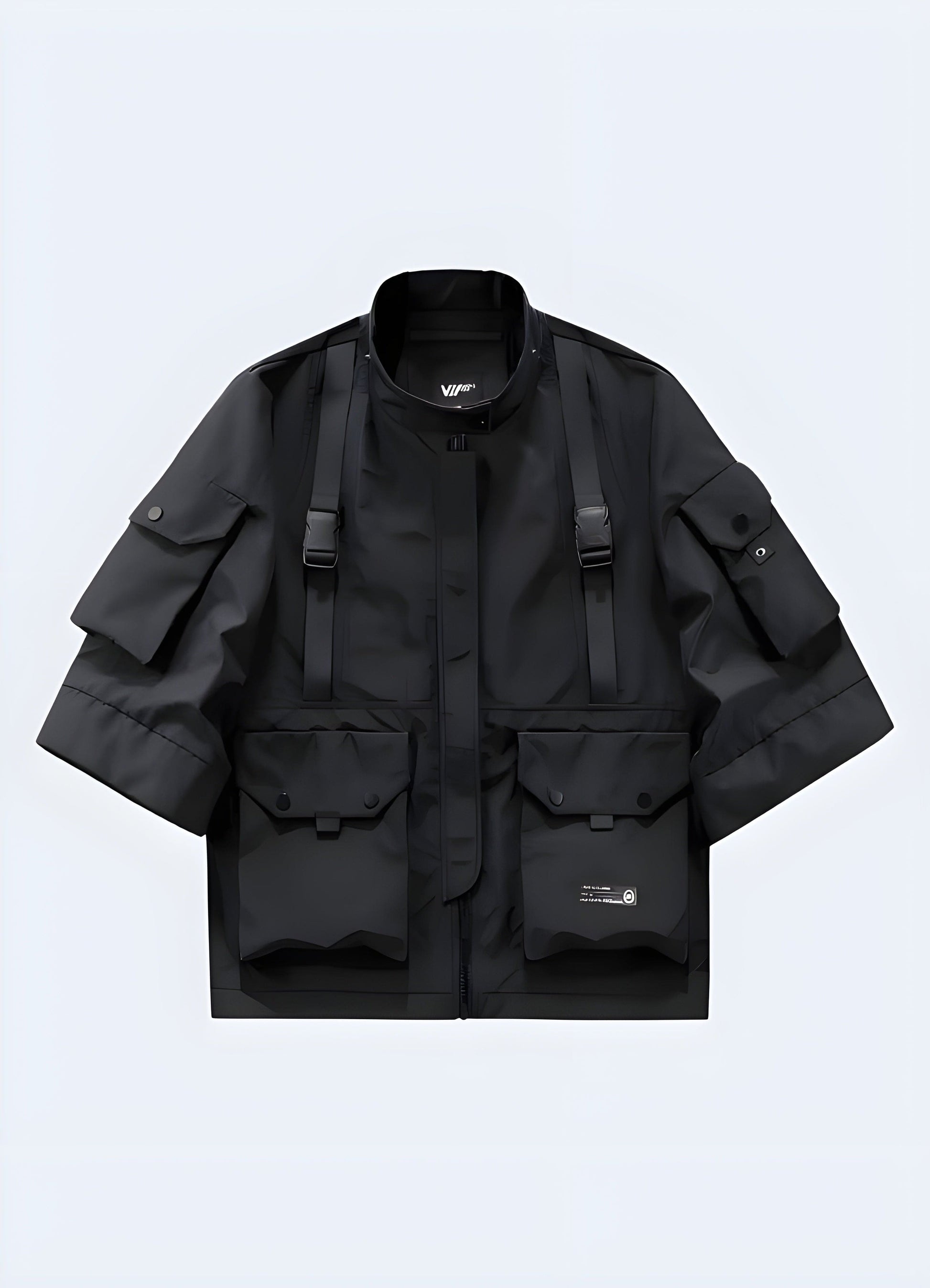 Front view of a regular-fit multi-pocket jacket, emphasizing its balanced silhouette and functional features, suitable for everyday wear in the UK.