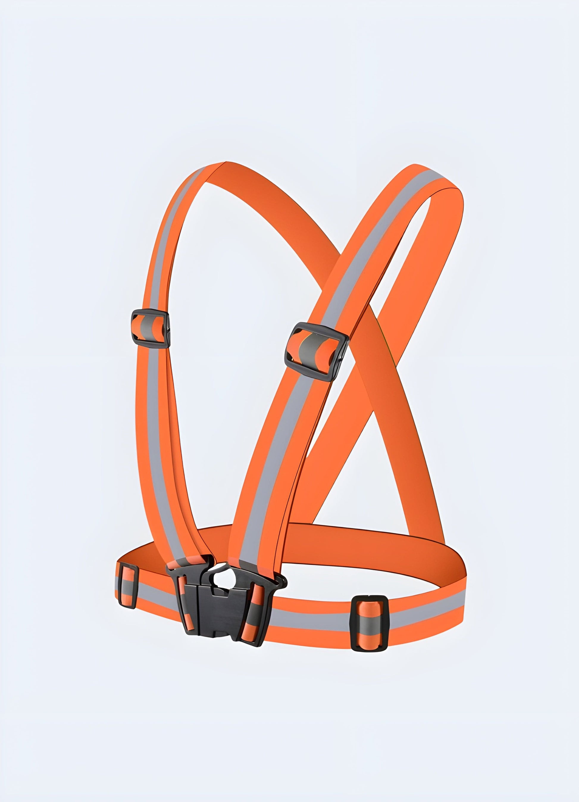 Orange techwear harness adorned with neon reflective stripes, combining safety and fashion for techwear enthusiasts in the UK.