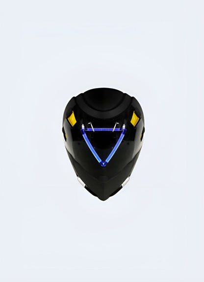 Neon LED techwear mask featuring vibrant illumination and a sleek, futuristic design. Ideal for enhancing your tech-inspired style with eye-catching lights.  Edit alt text