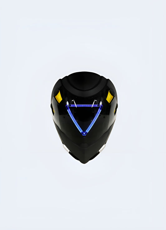 Neon LED techwear mask featuring vibrant illumination and a sleek, futuristic design. Ideal for enhancing your tech-inspired style with eye-catching lights.  Edit alt text