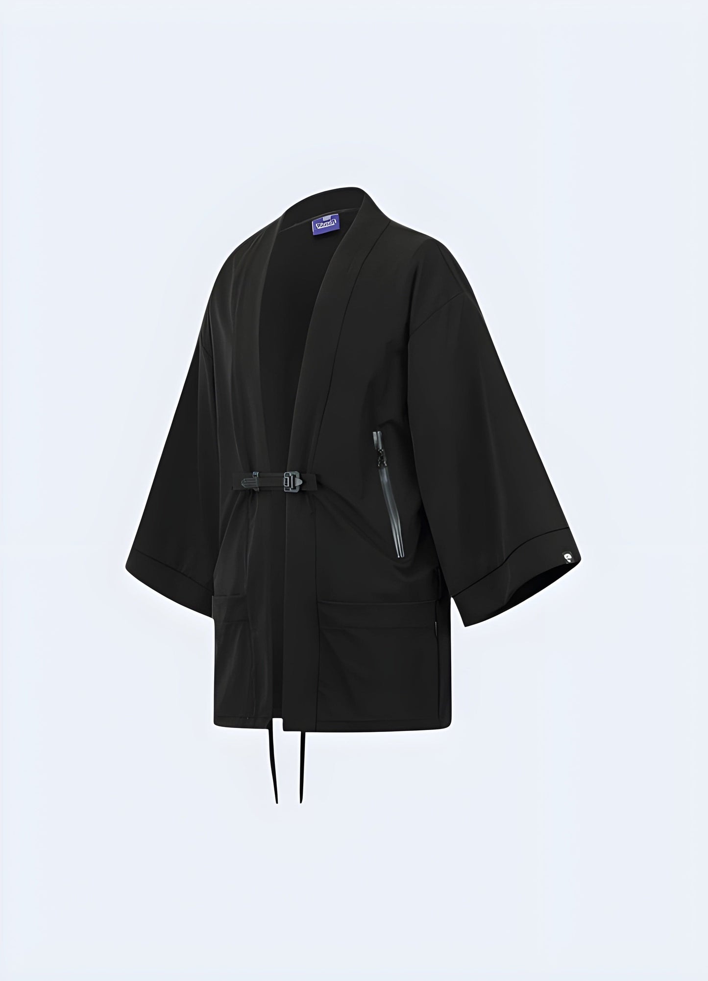 Front view of a ninja kimono, highlighting the traditional design elements and modern materials, suitable for the UK urban fashion enthusiast seeking a unique and eye-catching piece.