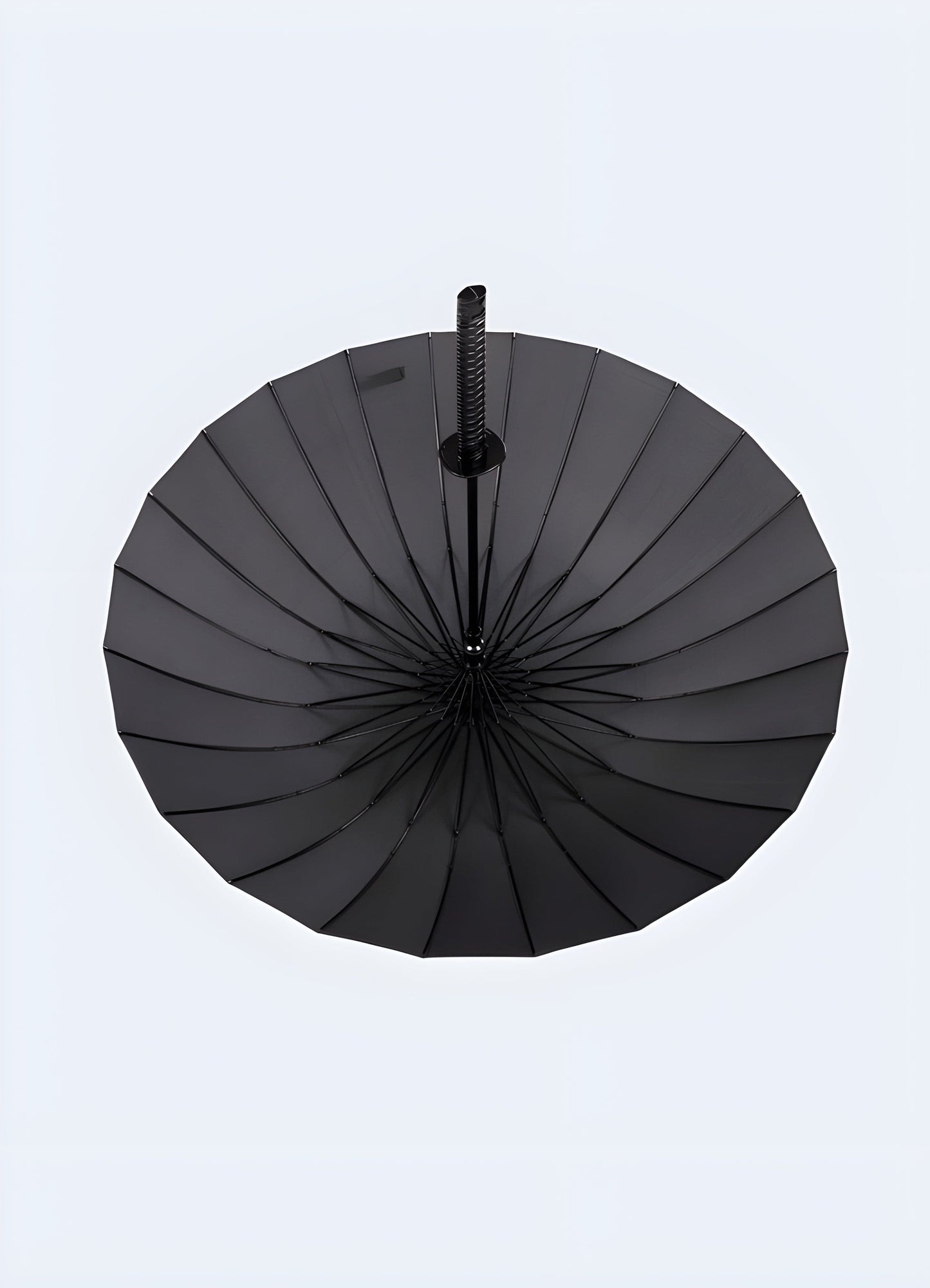 Front view of a ninja sword umbrella with 24 ribs, showcasing its robust and sturdy construction, available in the UK.