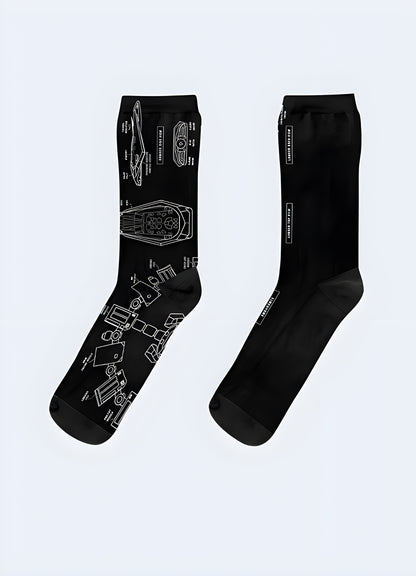 Robotics-inspired socks featuring advanced designs and technology-themed patterns, perfect for engineering enthusiasts and tech-savvy individuals in the UK.