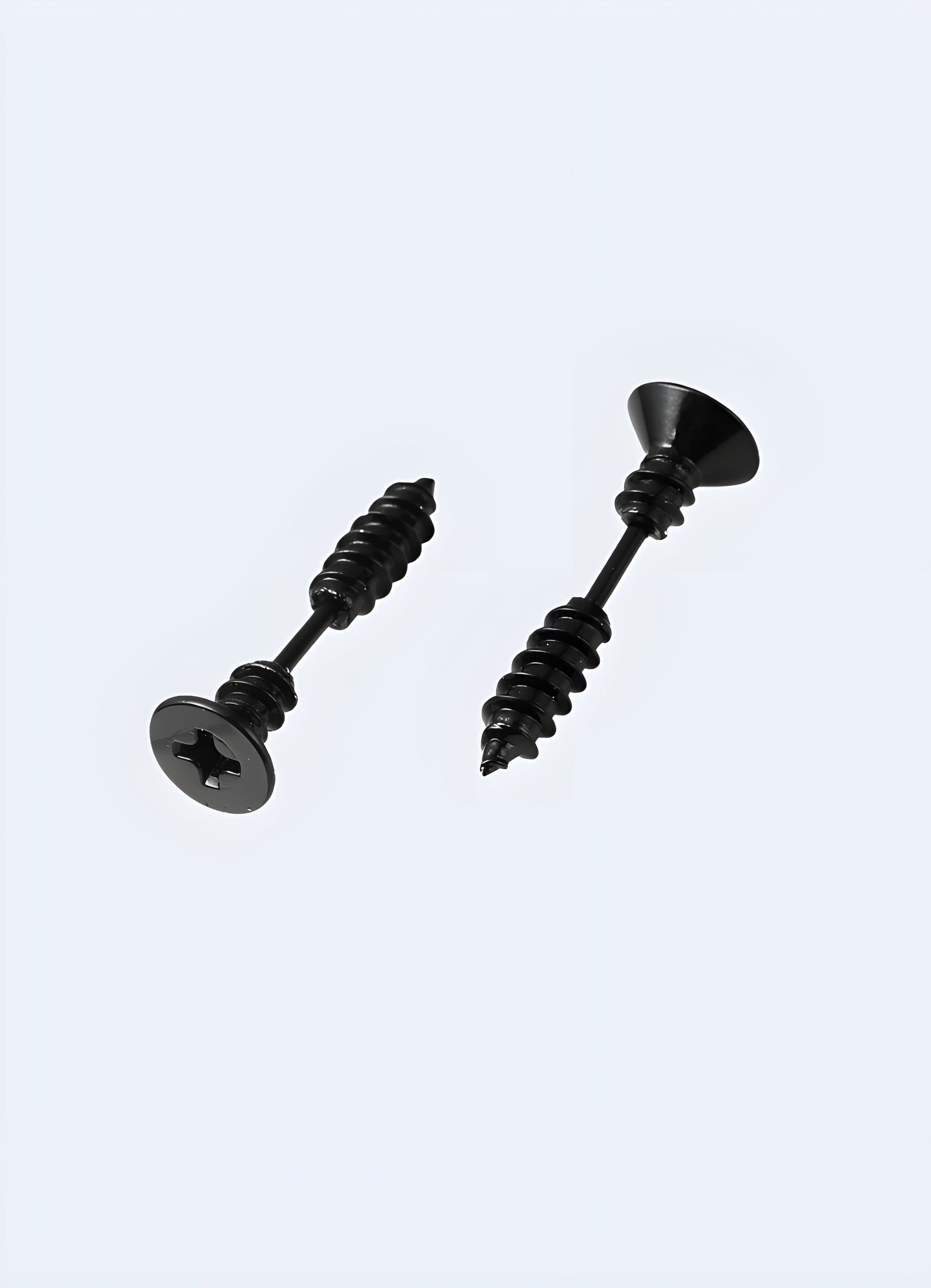 Front and back views of a screw-shaped techwear earring from the UK, showcasing its modern industrial design.