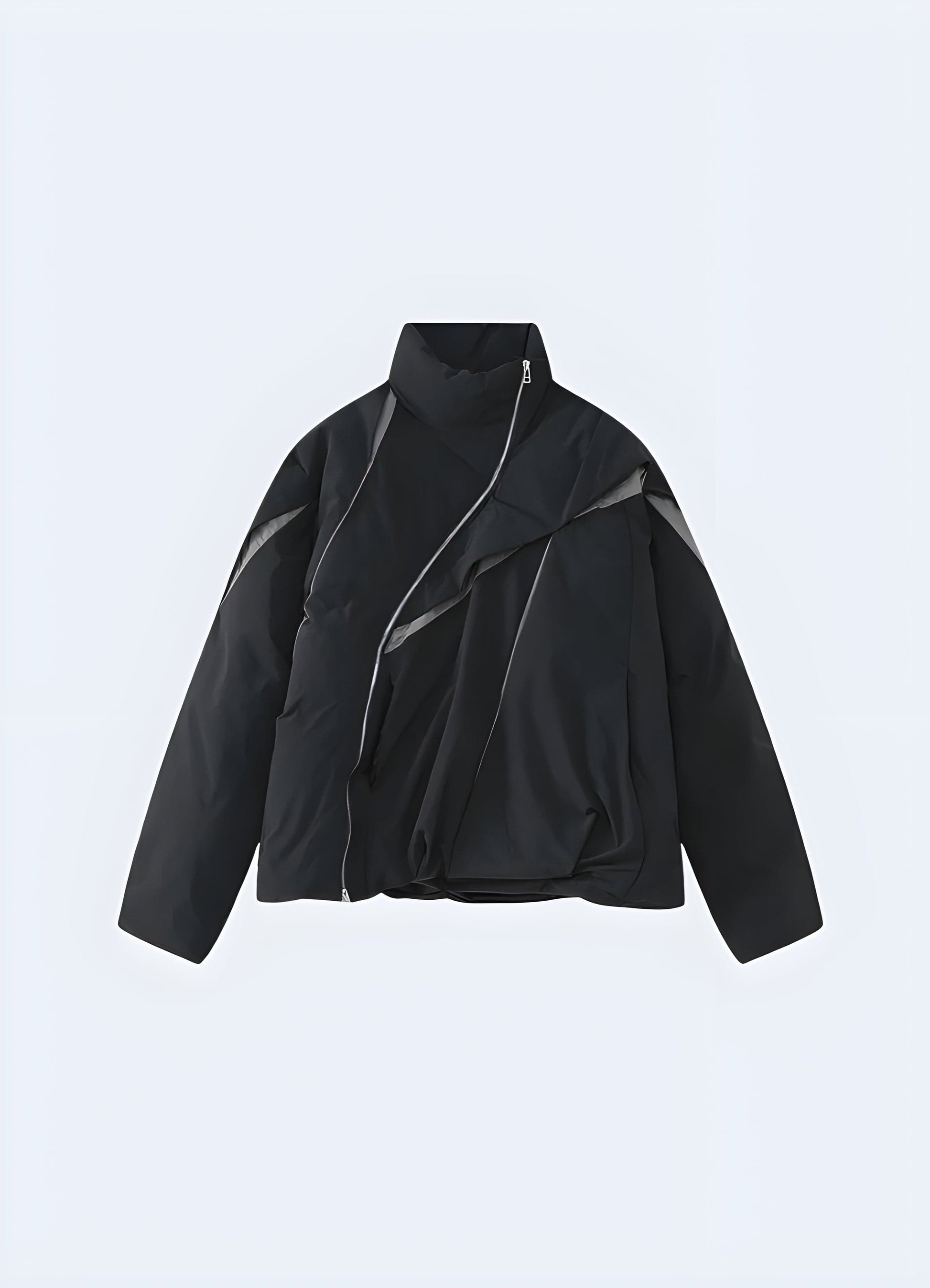 Front view of a sleek black Seoul jacket, a must-have for UK individuals seeking a contemporary and edgy look.