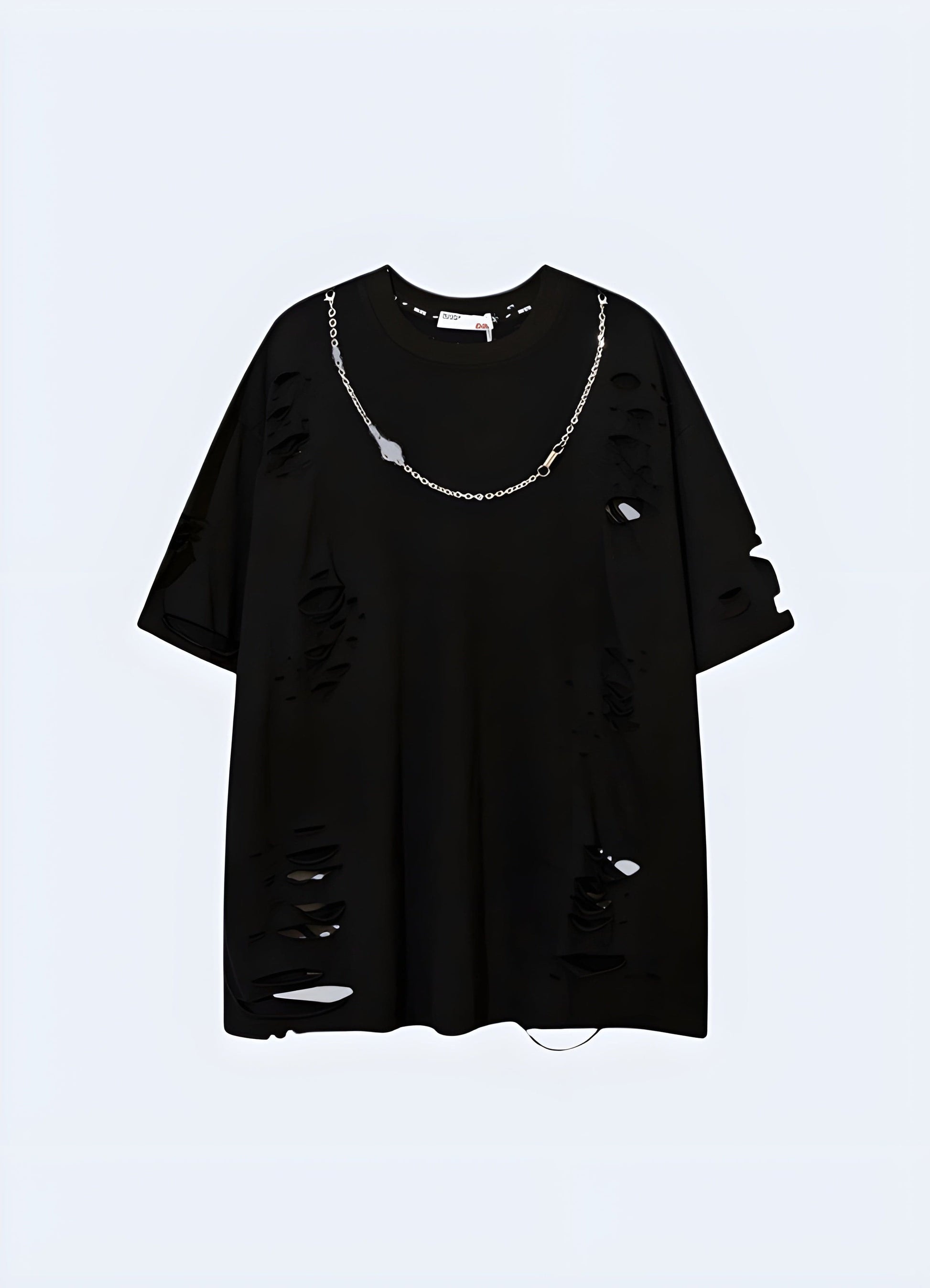 Edgy black shirt adorned with stylish chains, perfect for those seeking a bold and rebellious look in the UK.