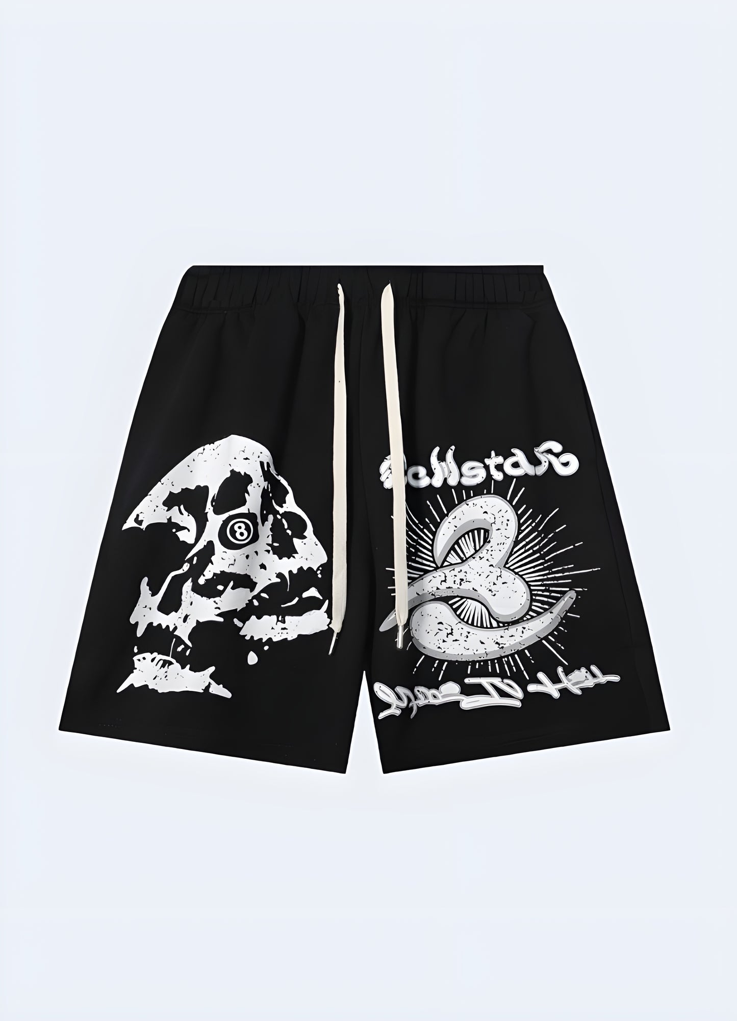Trendy skeleton shorts for man, perfect for making a bold statement in the UK alternative fashion scene.