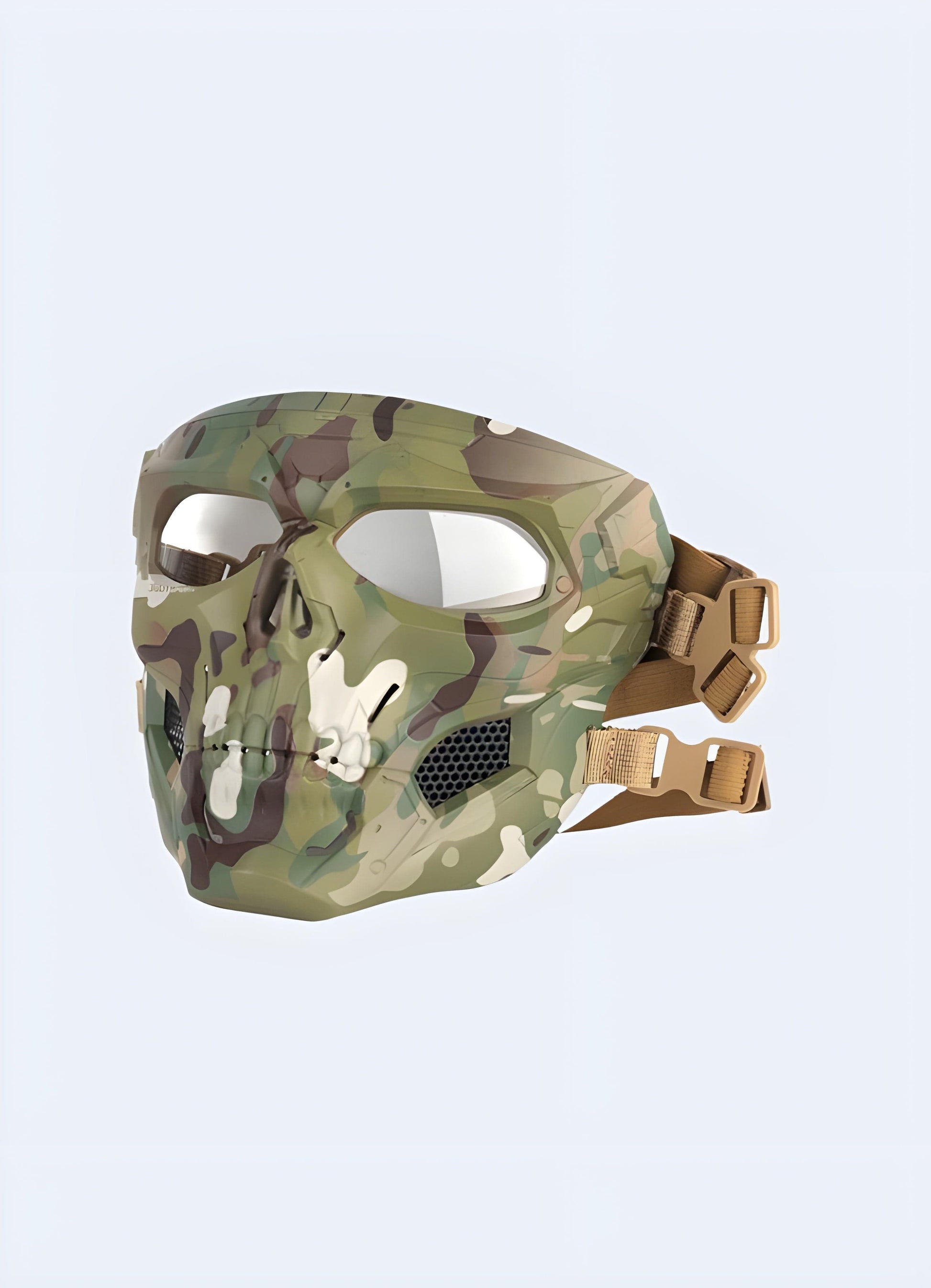 Front side view of Spec Ops jaw protector in green camouflage for tactical use. Offers excellent camouflage and reliable jaw protection.