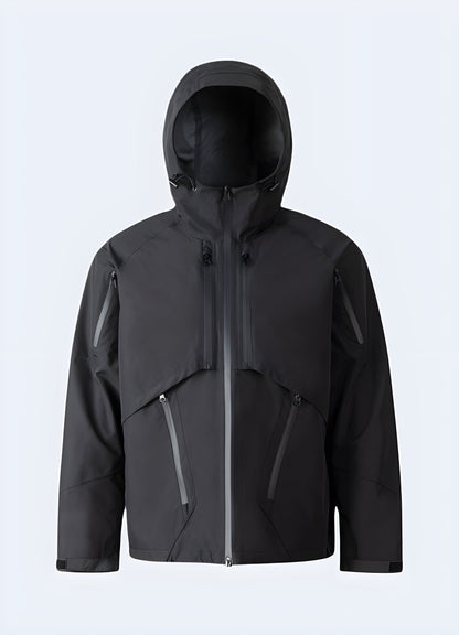 Front view of the stealthy ninja-inspired jacket, highlighting its modern design and functionality, perfect for the UK's fashion-forward individuals.