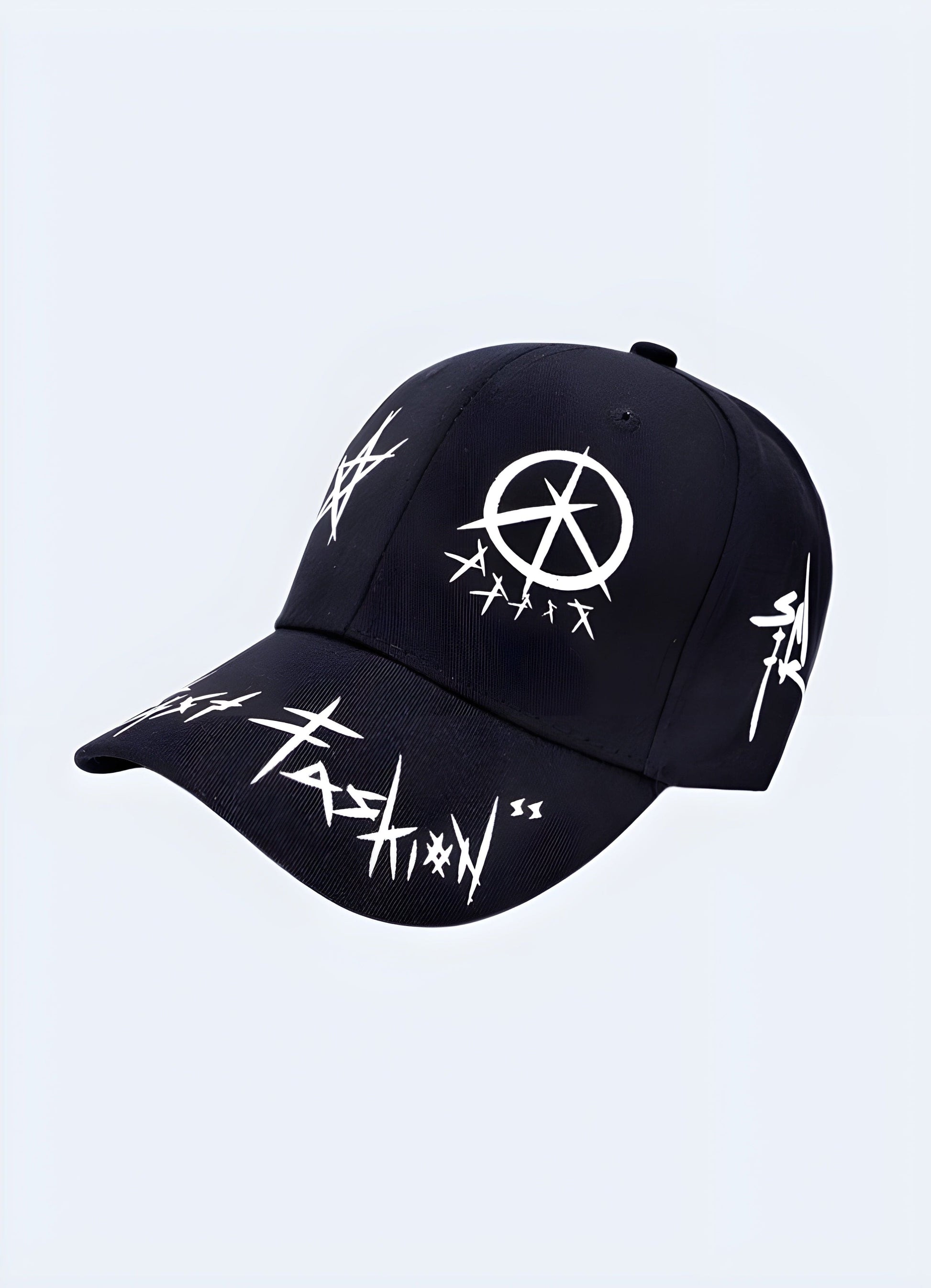 Black street goth cap, UK. Edgy and stylish headwear for alternative fashion enthusiasts.