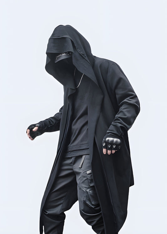 Trendy streetwear cloak with a unique design, perfect for fashion-forward individuals looking to make a bold statement in the UK urban scene.