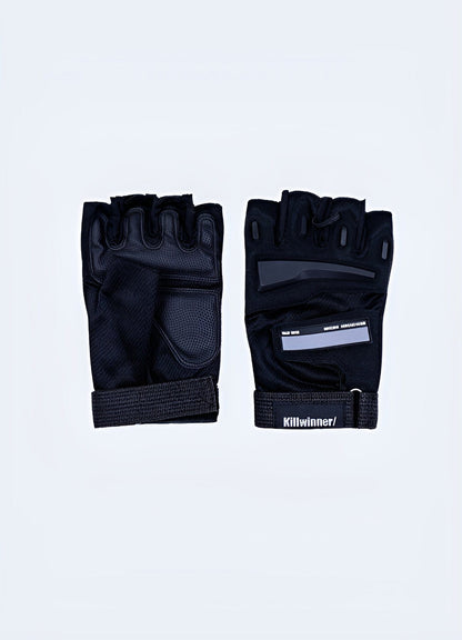 Close-up inside view of streetwear fingerless gloves, focusing on the palm and wrist areas. The gloves feature a soft inner lining for comfort and additional padding.