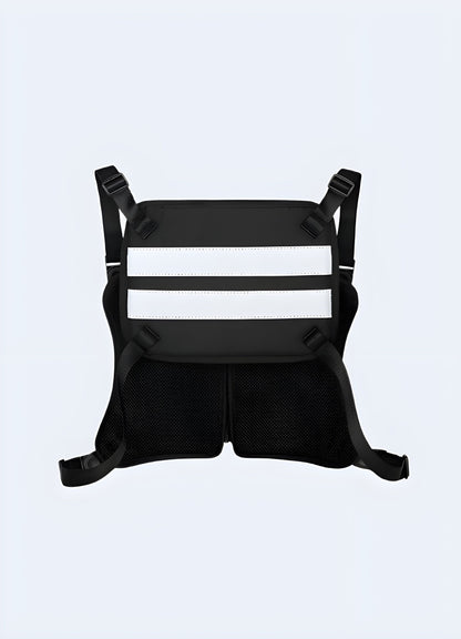 Streetwear harness back view, UK. Functional and adjustable for comfort.