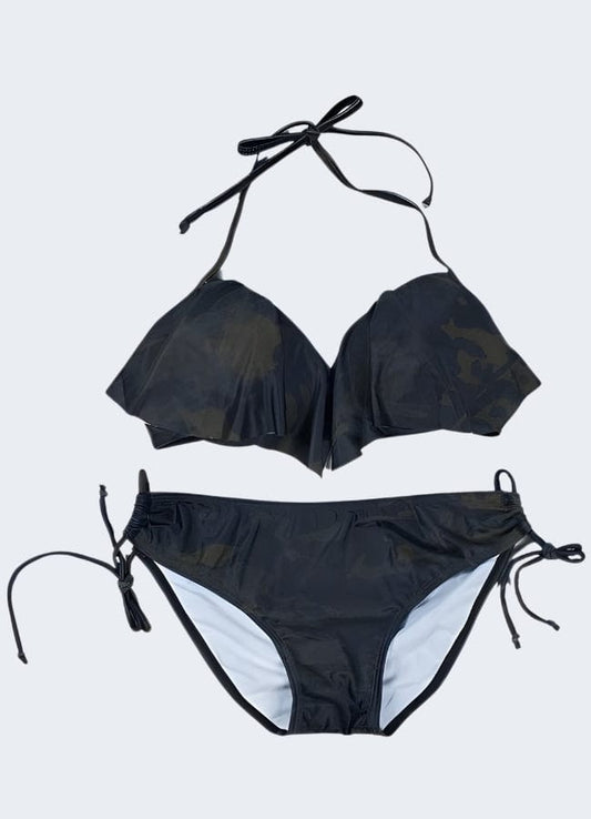 Attention-grabbing tactical bikini in military-inspired design, perfect for adventurous beach missions or edgy poolside style.