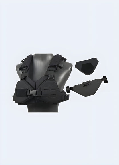 Innovative tactical bikini vest designed for adventurous beach missions or edgy poolside fashion in the UK.