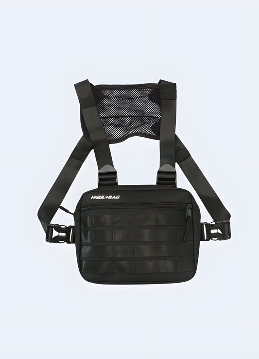 Tactical chest pouch from the UK, featuring a rugged and functional design with multiple compartments for optimal organization."