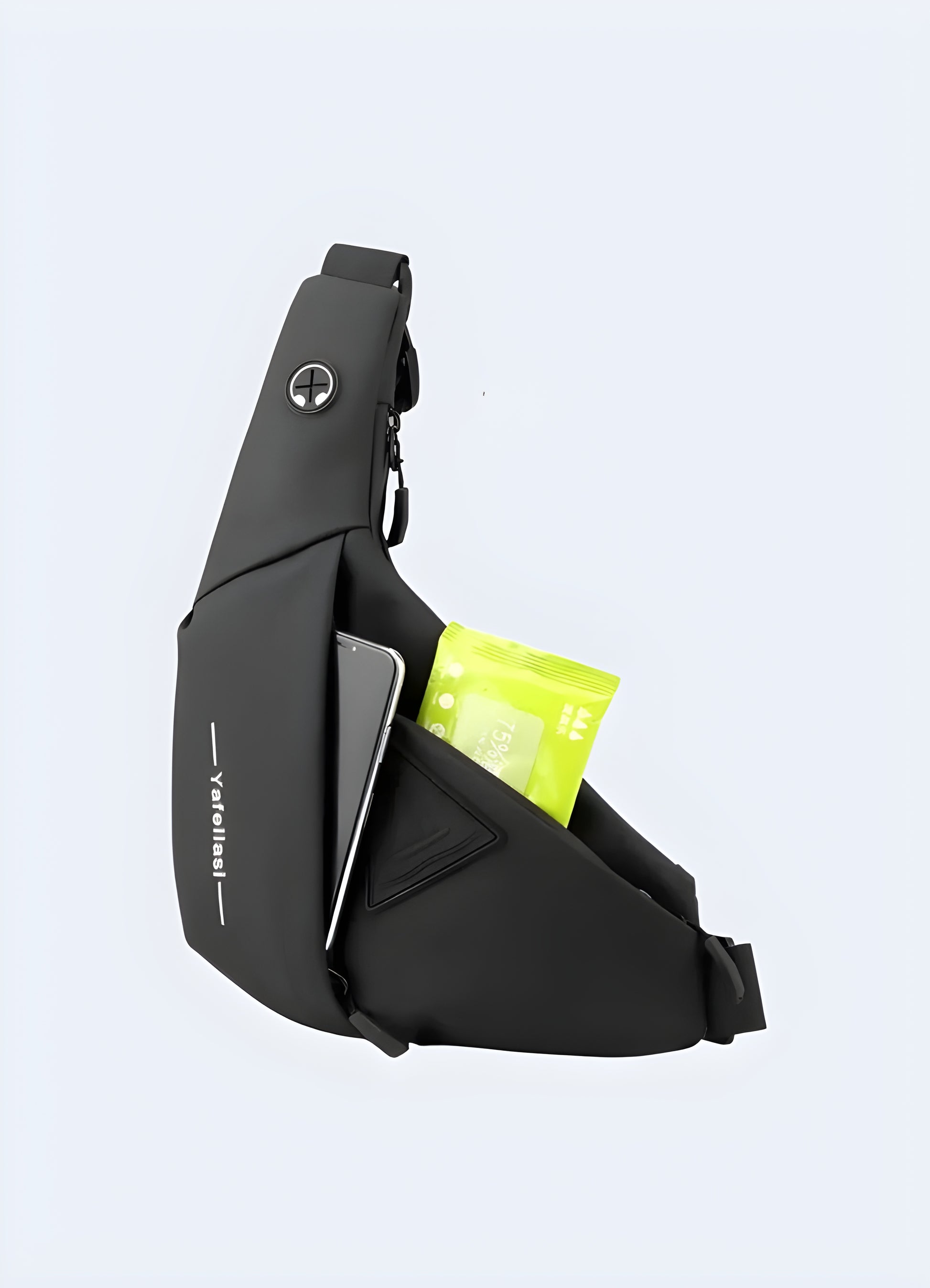 Tactical crossbody bag side view UK — compact techwear sling bag with multiple pockets and adjustable strap for everyday carry.