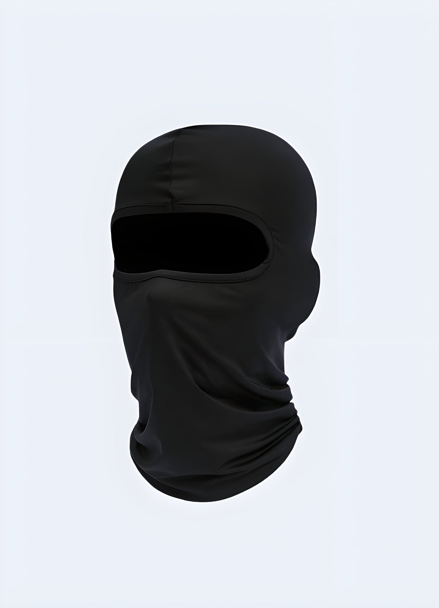 A black techwear balaclava designed for versatility and protection, available in the UK.