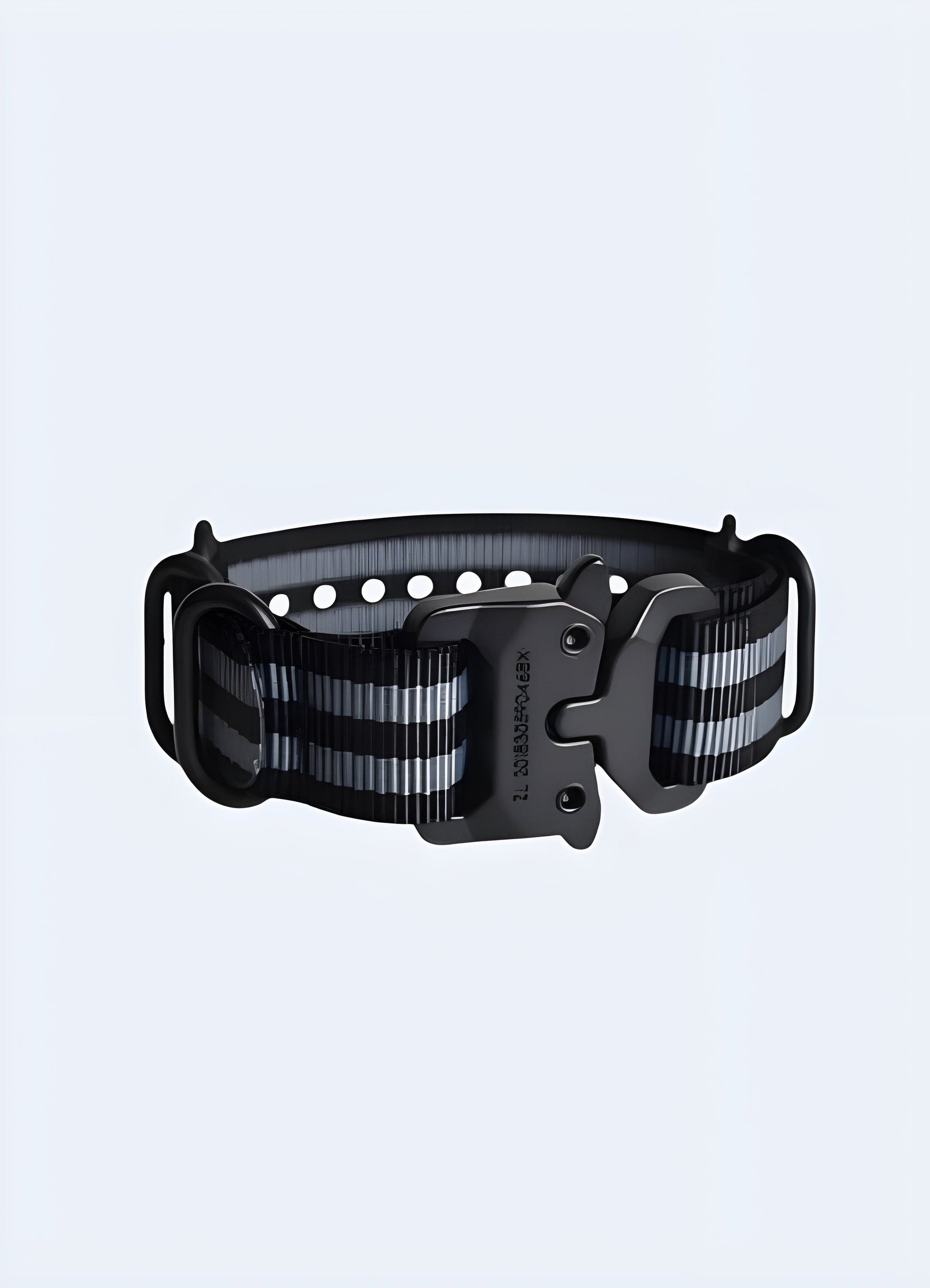 Techwear buckle bracelet in black and grey, UK, presented in a front view, highlighting its dual-tone color scheme.