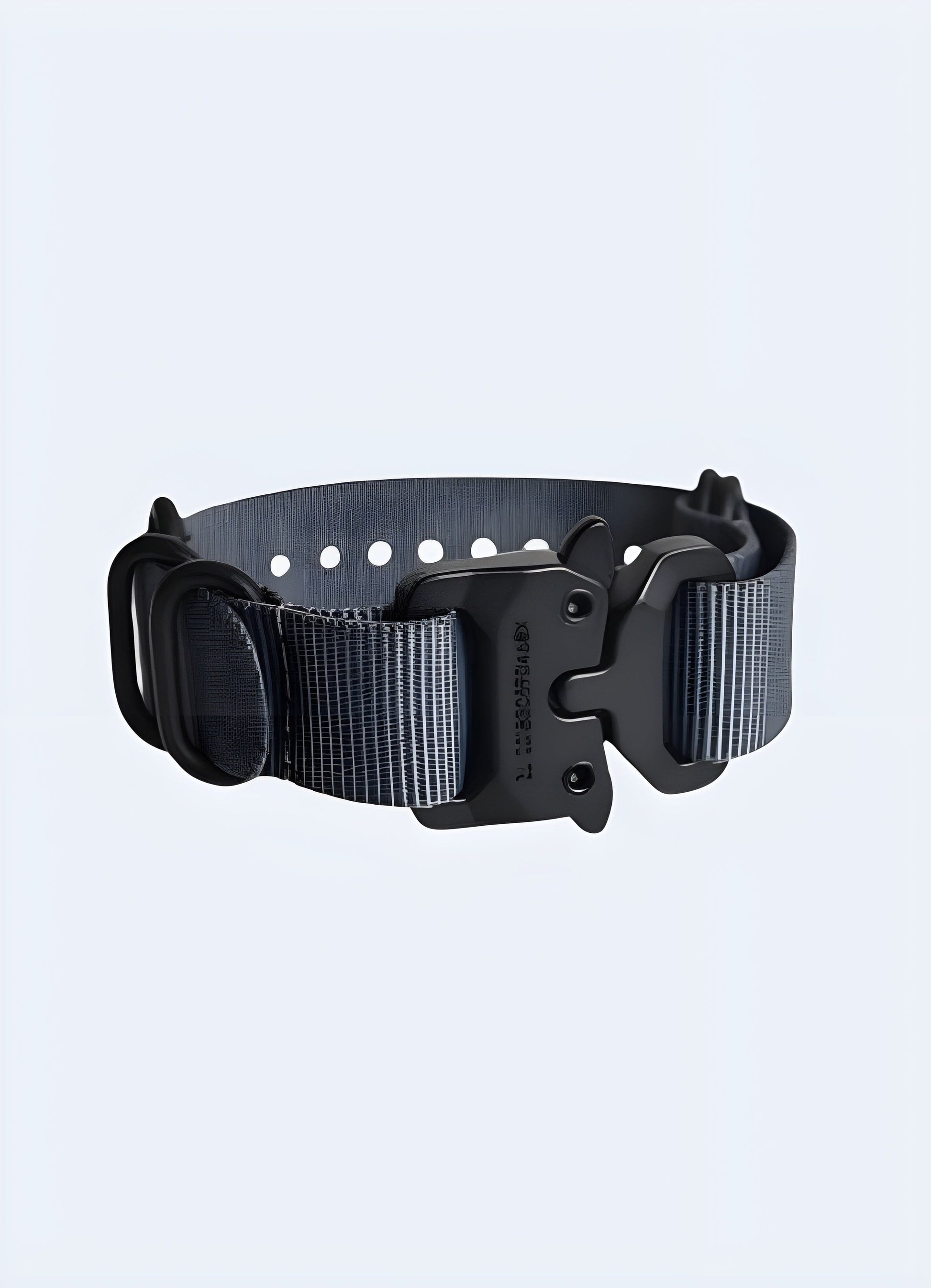 Techwear buckle bracelet in black and grey, UK, presented in a front view, highlighting its dual-tone color scheme.