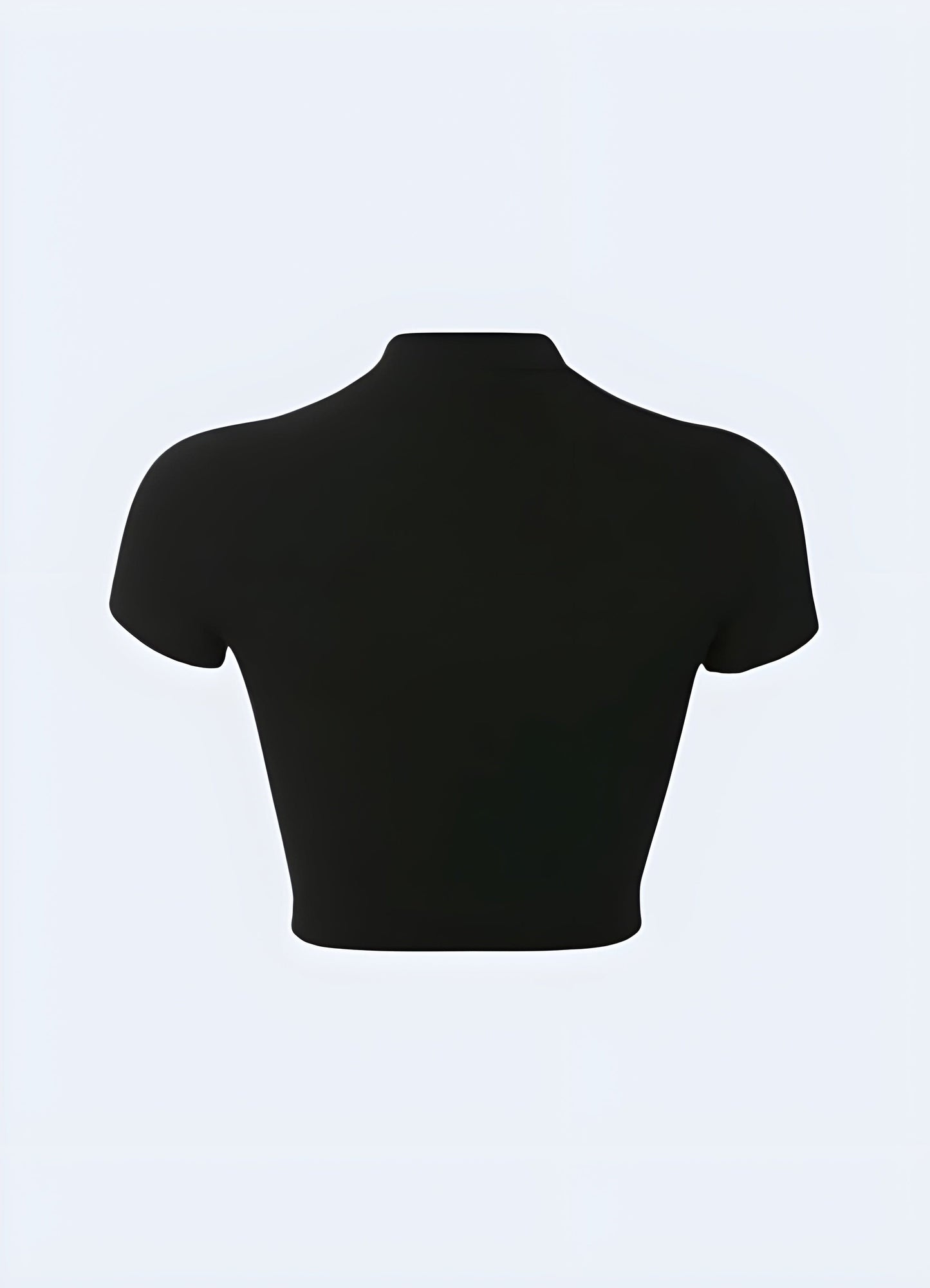 Back view of a techwear buckle crop top, emphasizing its sleek lines and attention to detail for women embracing cutting-edge style in the UK.