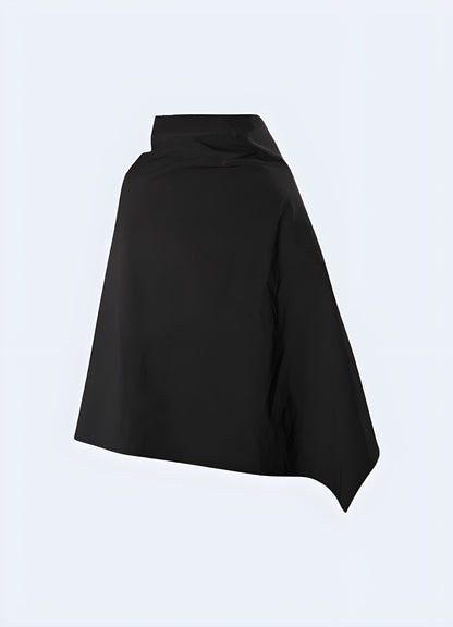 Back view of a techwear cloak highlighting its cutting-edge construction and versatile style, ideal for navigating the urban landscape in the UK.