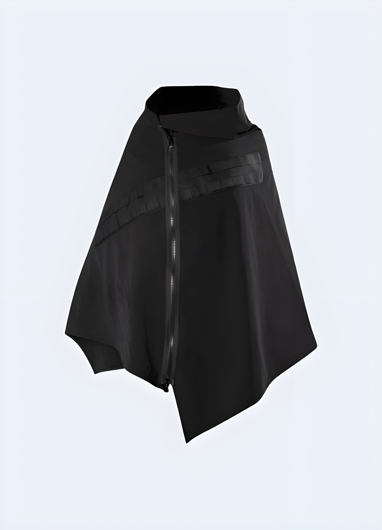 Front view of a techwear cloak featuring a sleek and modern design, perfect for fashion-forward tech enthusiasts in the UK.