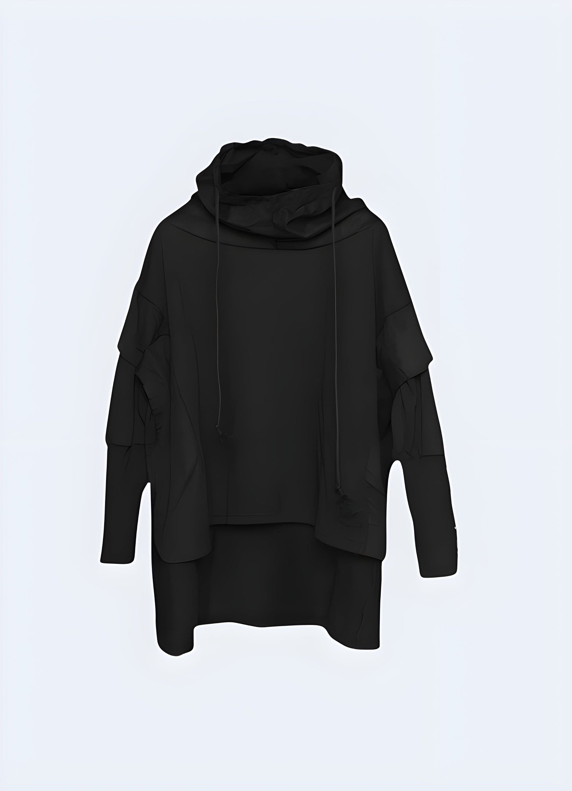 Front view of a trendsetting techwear dark hoodie, ideal for those seeking a bold and functional look in the UK.