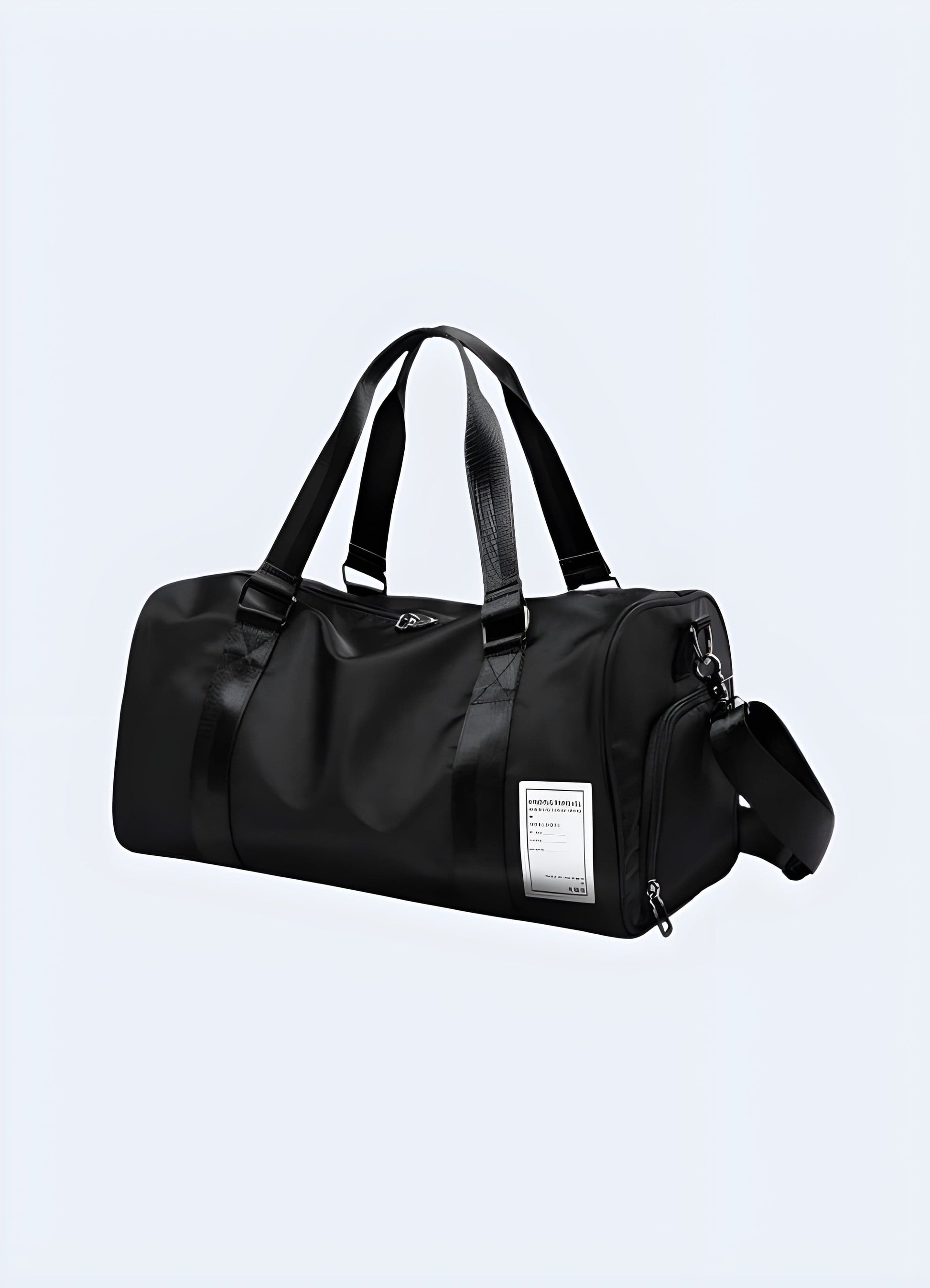 The bag boasts a sleek, minimalist look, with intricate detailing reminiscent of the techwear fashion in UK movement.