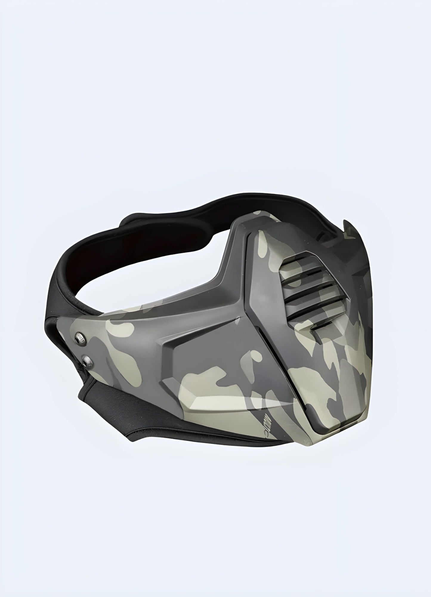 A side view of a techwear half-mask, showcasing its sleek and modern design, available in the UK.