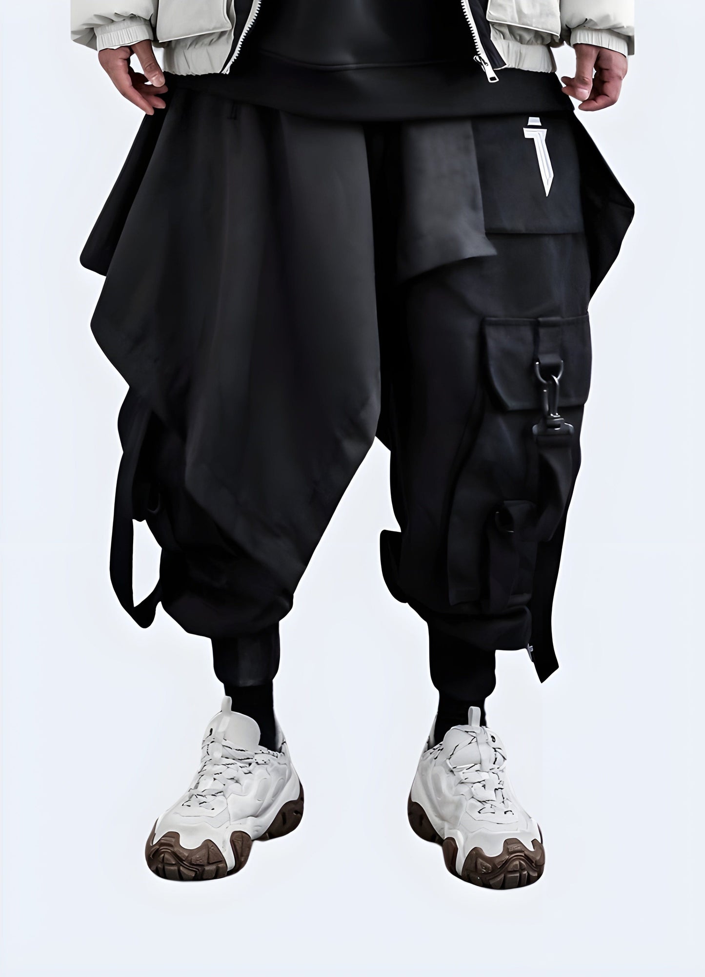 Cutting-edge techwear harem pants available in the UK, featuring innovative materials and futuristic design for urban fashion enthusiasts and tech-savvy individuals.