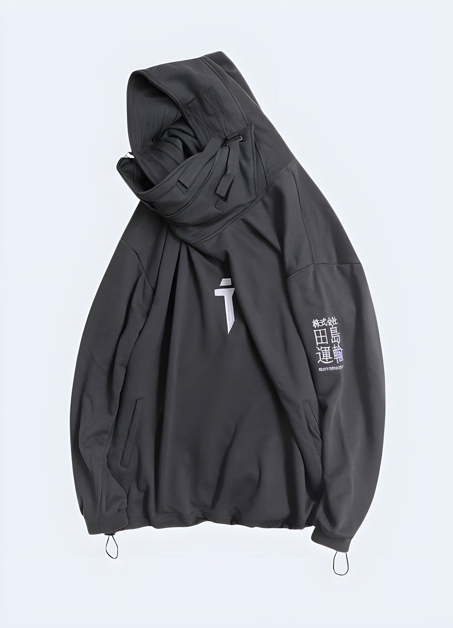 Women's techwear hoodie from the front side, showcasing its distinctive style and features, perfect for the UK market.