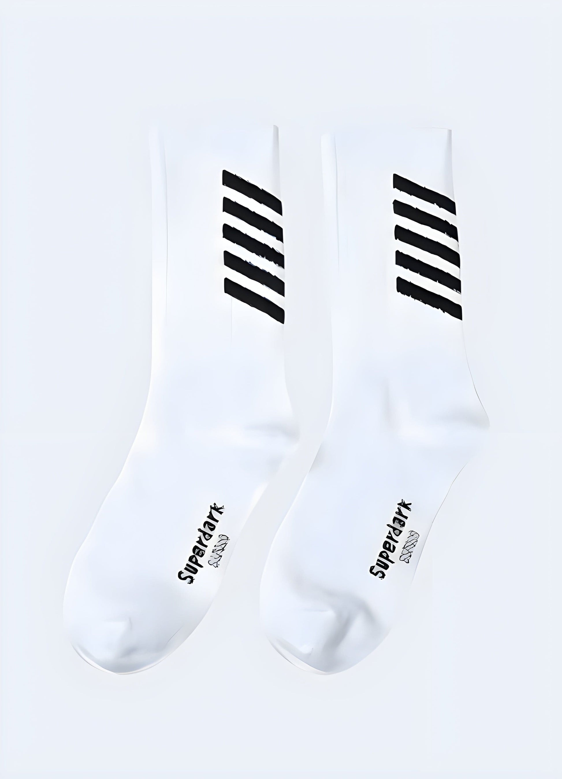 White techwear-inspired streetwear socks with distinctive patterns and high-quality materials, perfect for UK fashion enthusiasts.